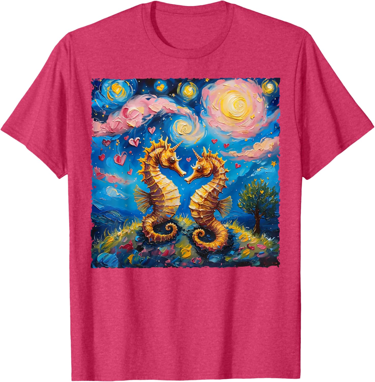 Seahorse Van Gogh Starry Night Couples T-Shirt for Valentine's Day Gift - 10