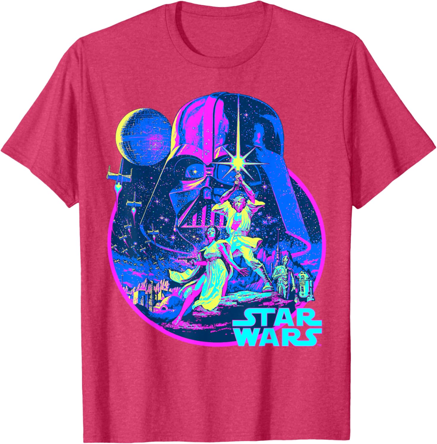 Star Wars Neon Poster T-Shirt for Fans of Disney Classic Adventure - 1