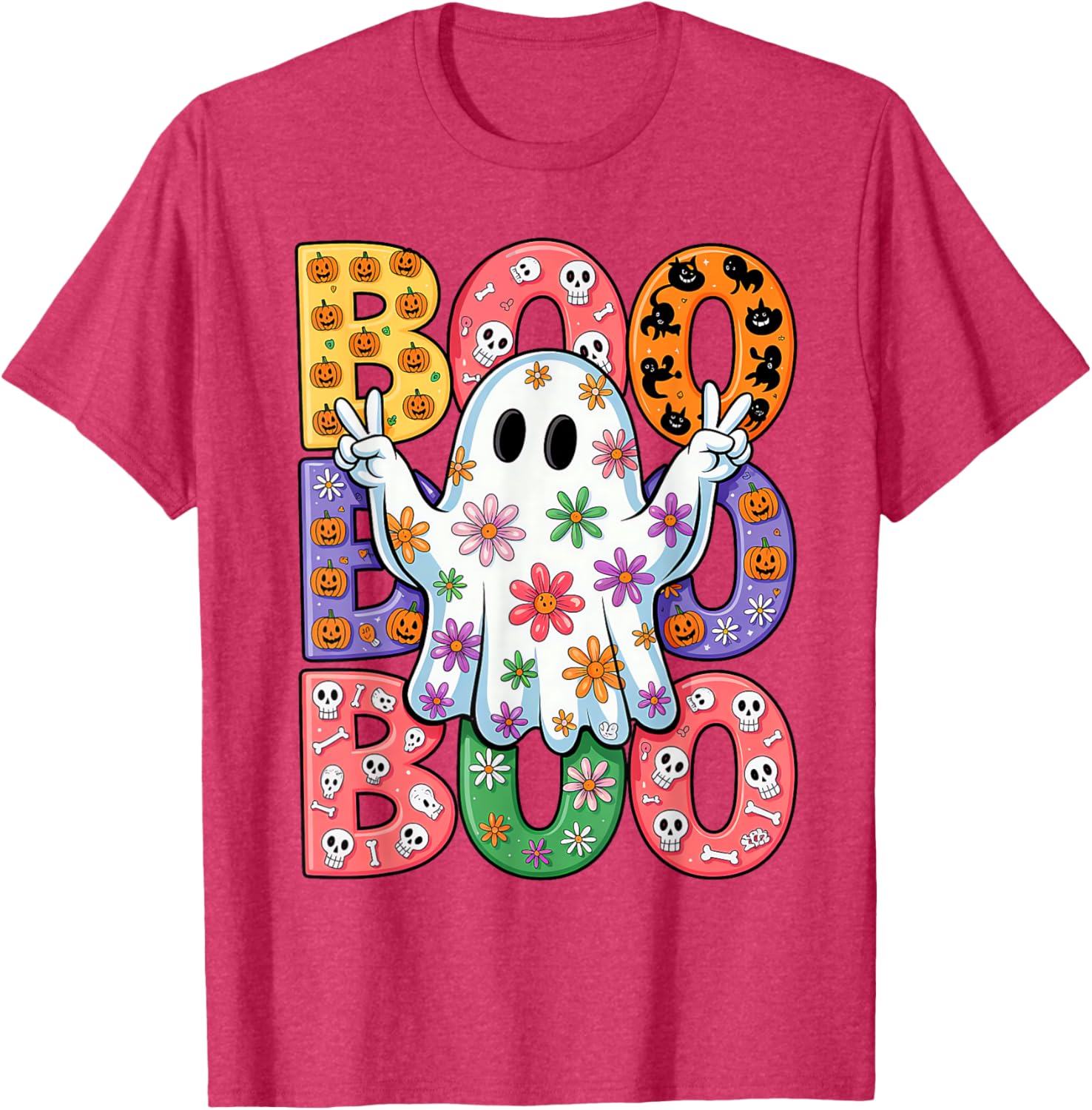 Cute Ghost Floral Halloween T-Shirt for Kids - Spooky Season Fun - 28