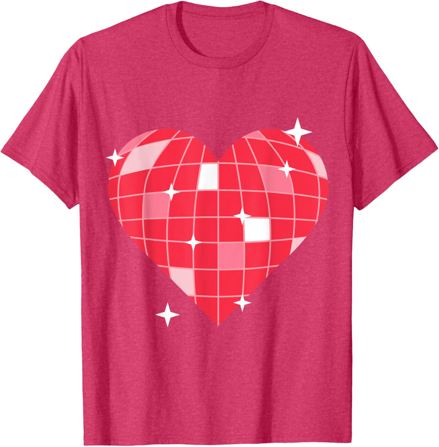 Retro 1970s Pink Heart Disco Ball T-Shirt for Vintage Lovers - 3