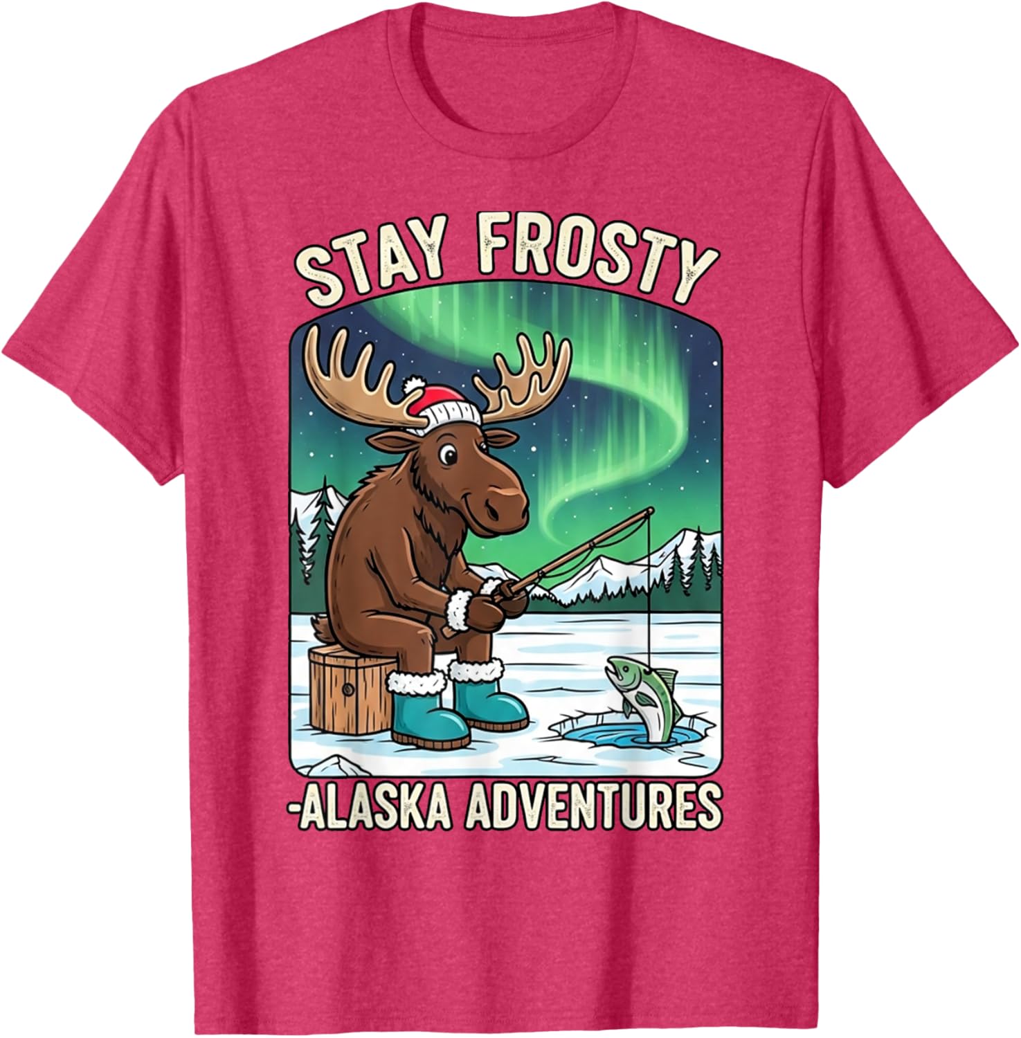 Stay Cold Frosty Moose Ice Fishing T-Shirt for Alaska Winter Adventures - 11