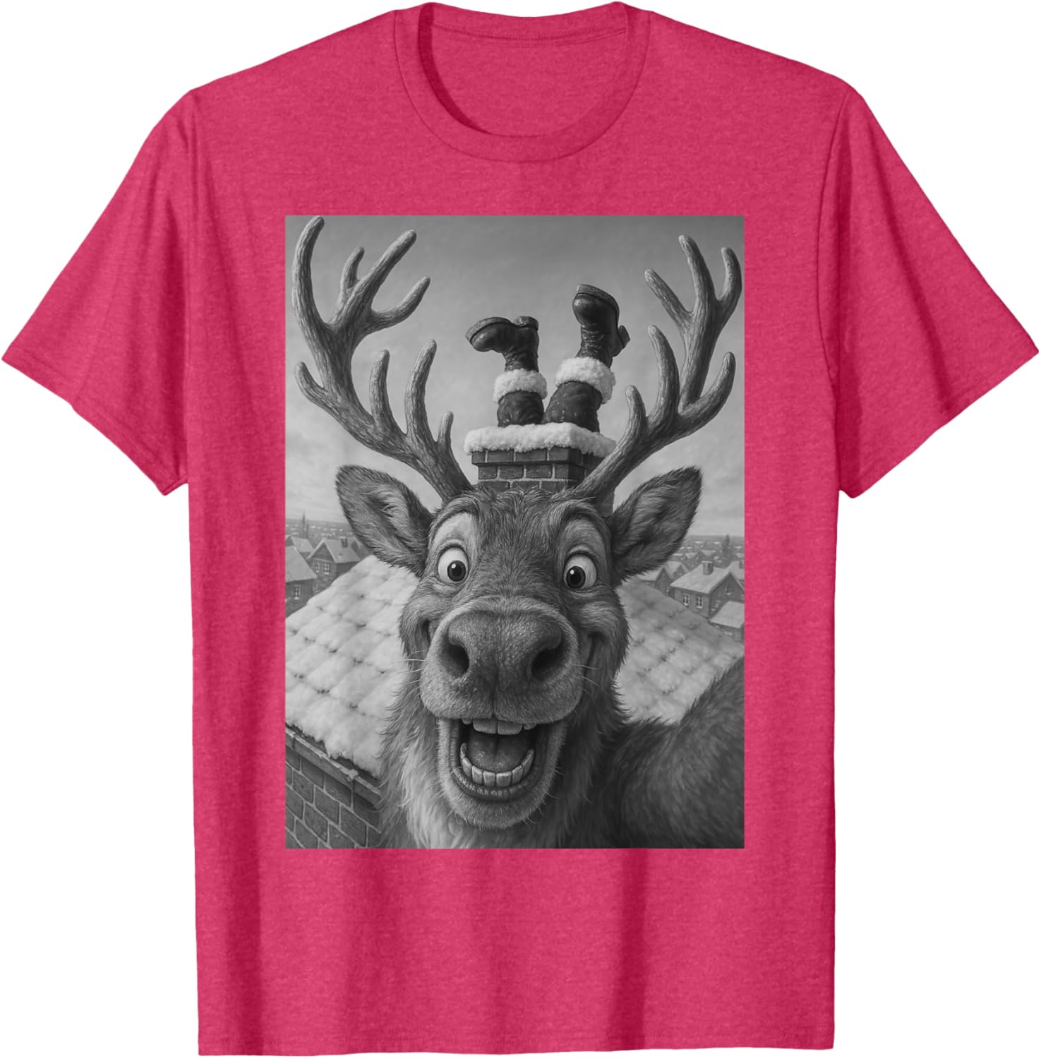 Funny Reindeer Selfie Santa Christmas T-Shirt for Kids and Adults - 12