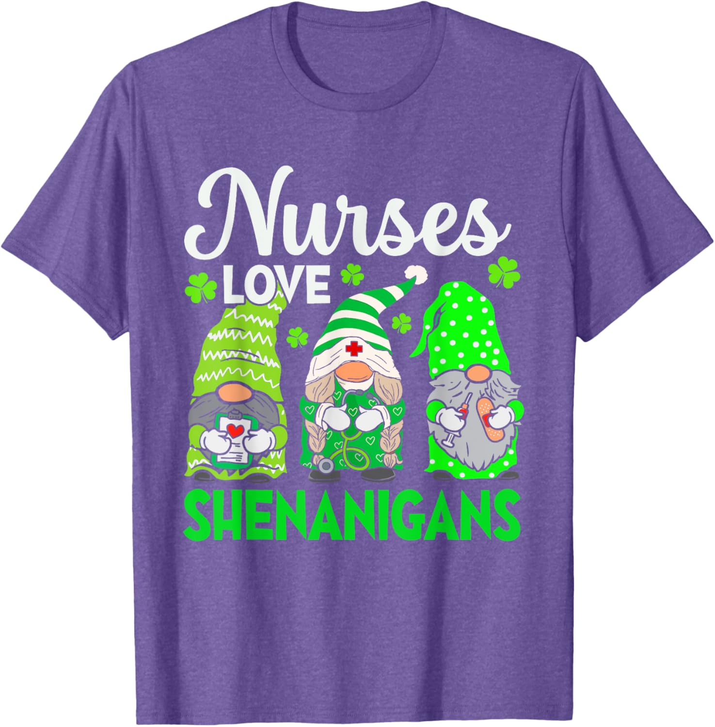 St Patricks Day Gnomes Nurses Love Shenanigans Scrub Top for Women - 1