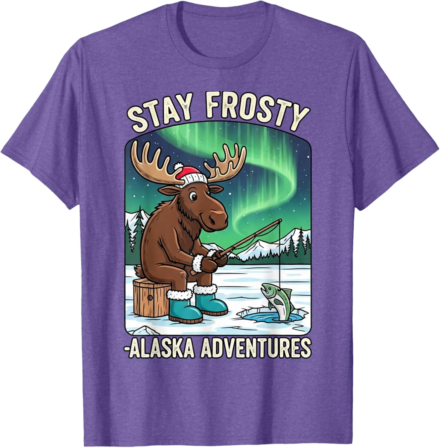 Stay Cold Frosty Moose Ice Fishing T-Shirt for Alaska Winter Adventures - 16