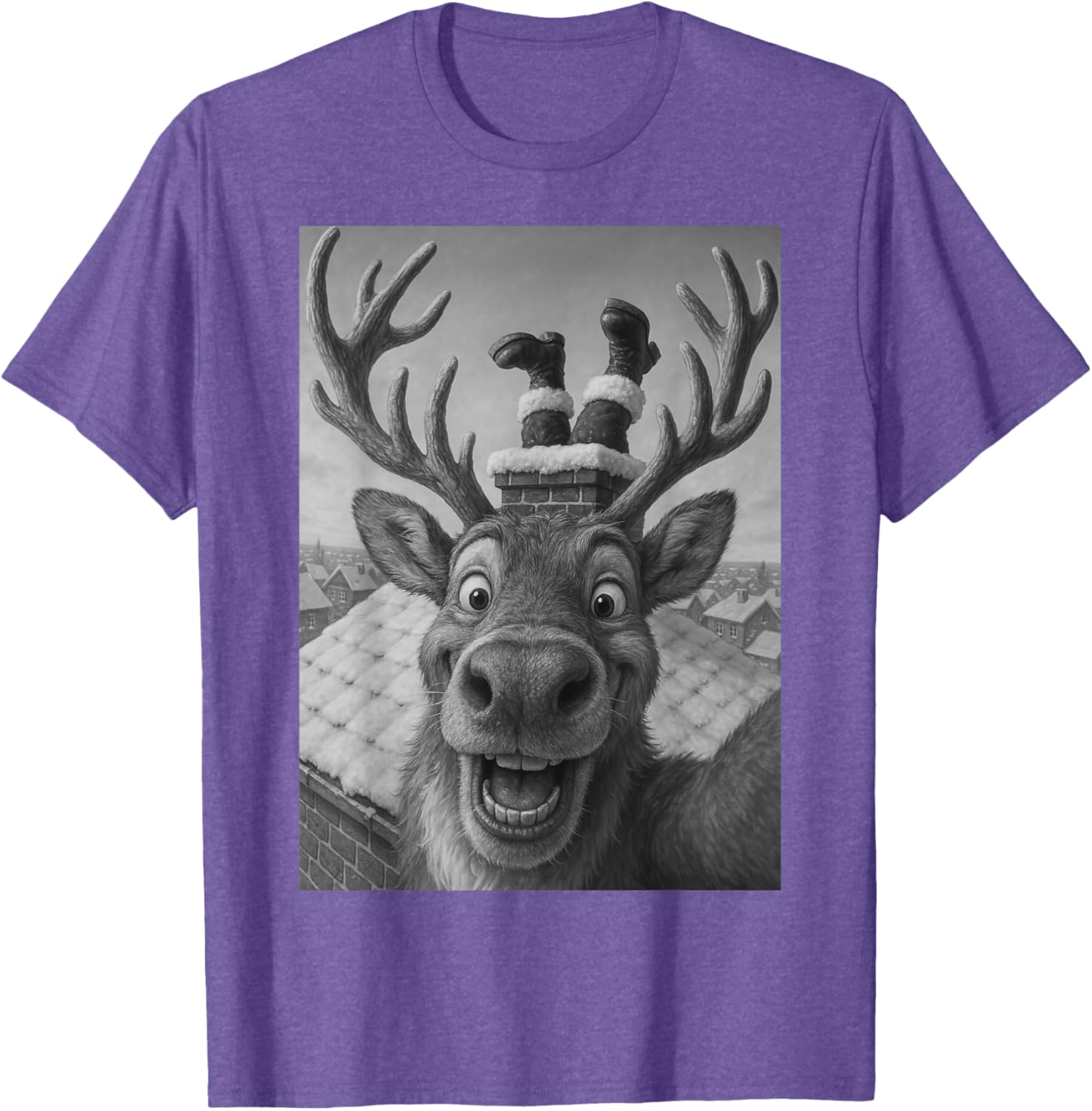 Funny Reindeer Selfie Santa Christmas T-Shirt for Kids and Adults - 7