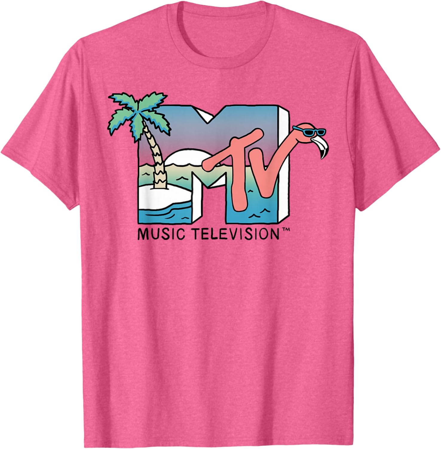 Vintage MTV Beach Island Flamingo Graphic T-Shirt for Casual Style - 3