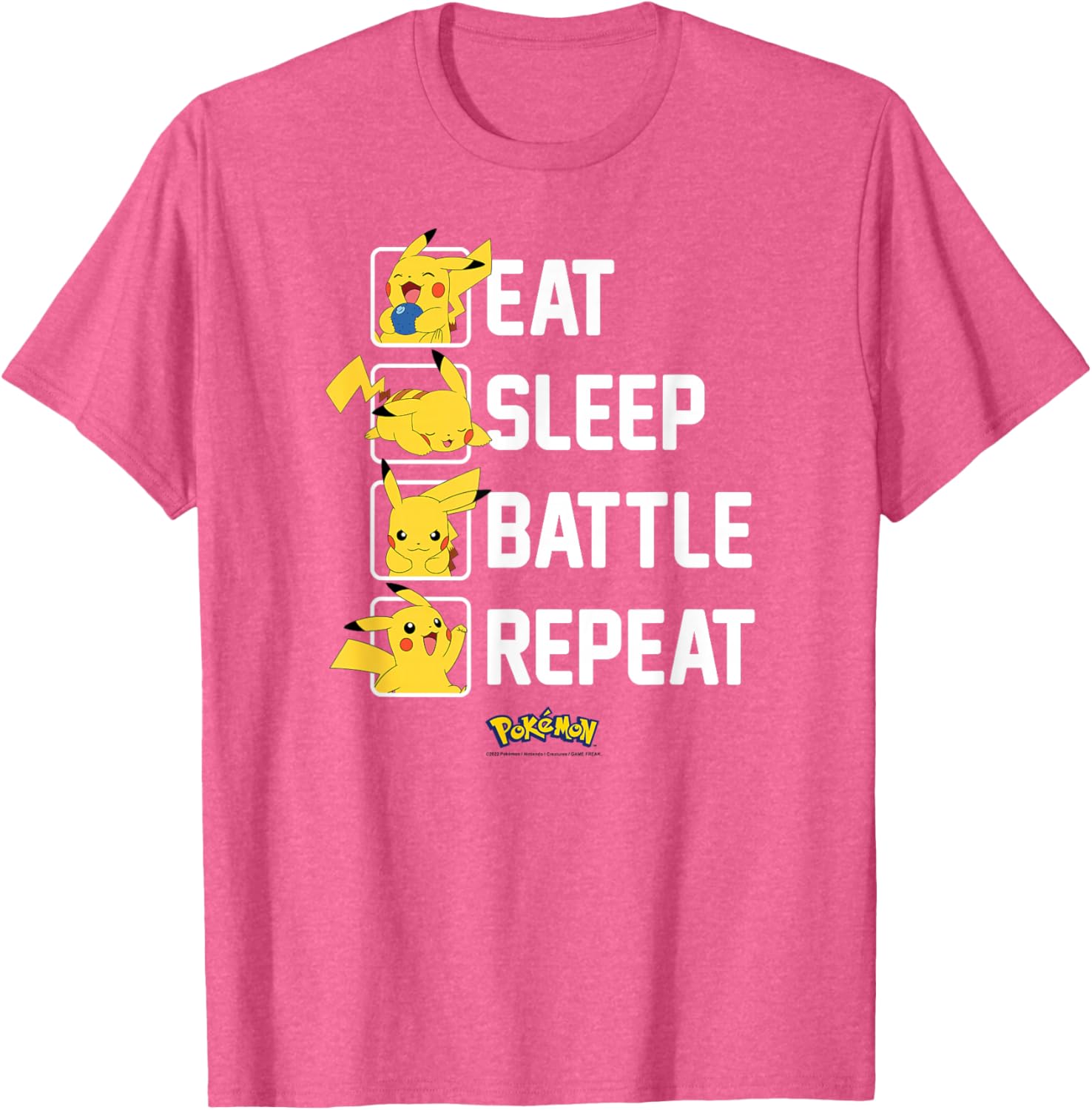 Pikachu Eat Sleep Battle Repeat T-Shirt for Pokémon Fans and Gamers - 1
