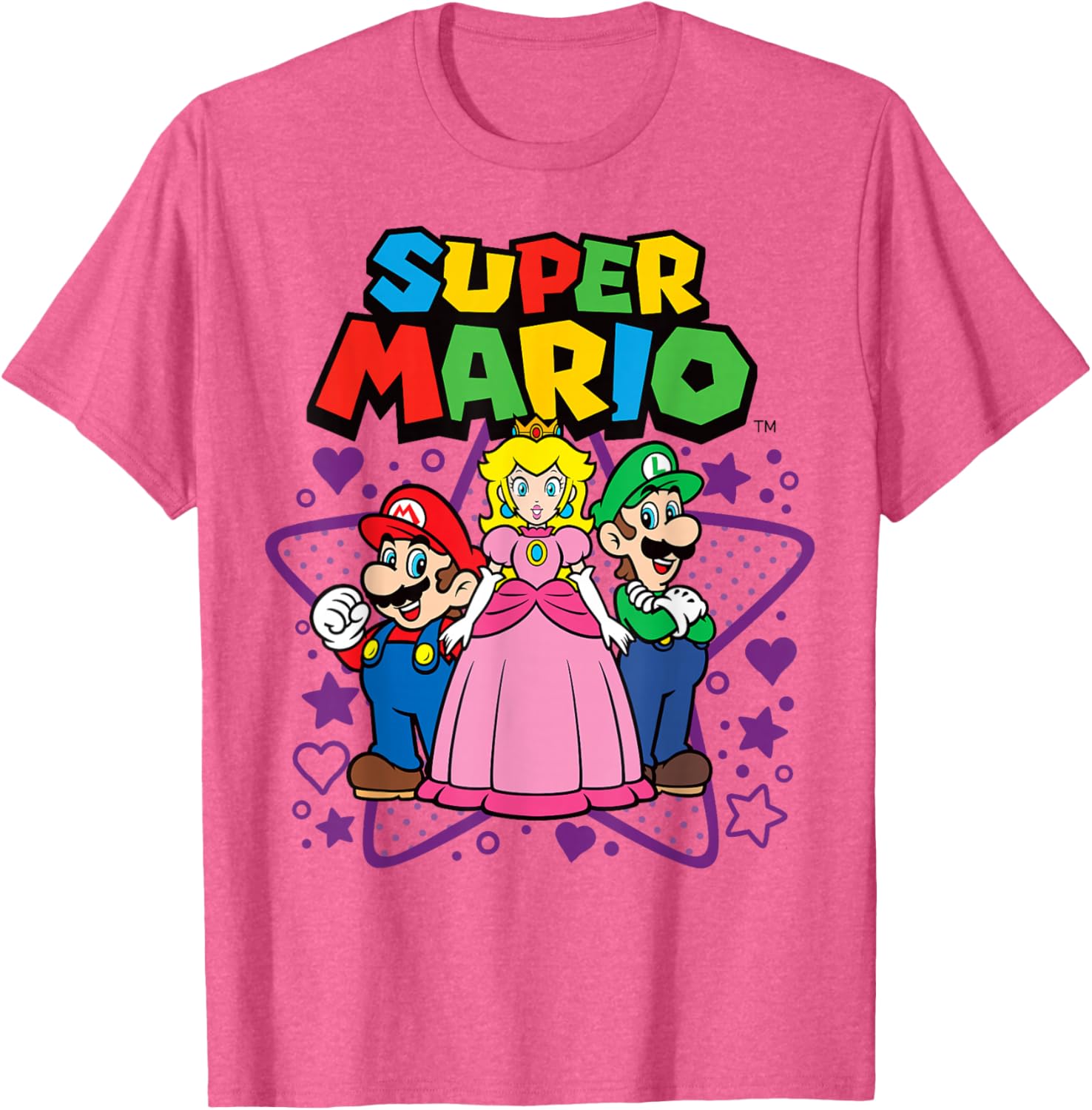 Super Mario Trio T-Shirt with Peach, Luigi, Stars, and Hearts Design - 4