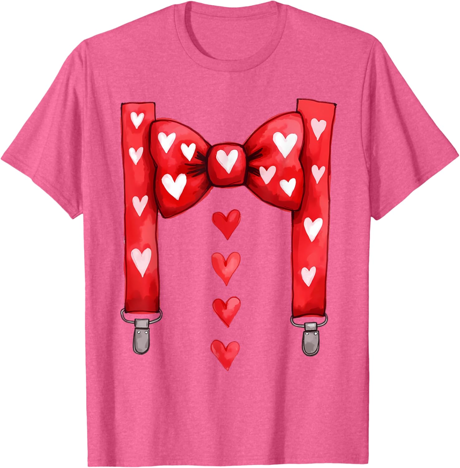 Red Hearts Bow Tie Suspenders T-Shirt for Toddler Boys Valentine's Day - 26