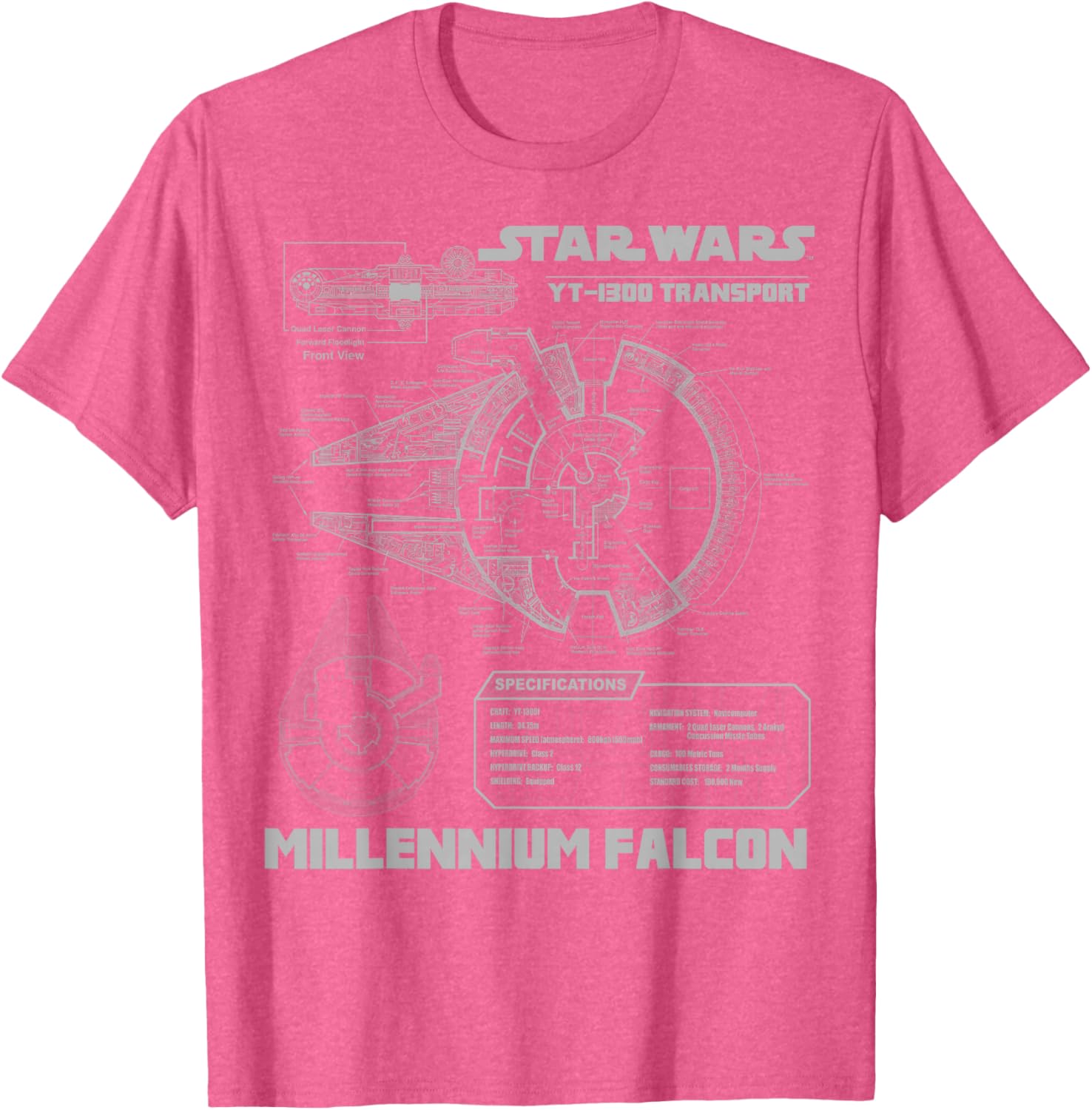 Star Wars Millennium Falcon Grey Schematics Graphic T-Shirt for Fans - 1