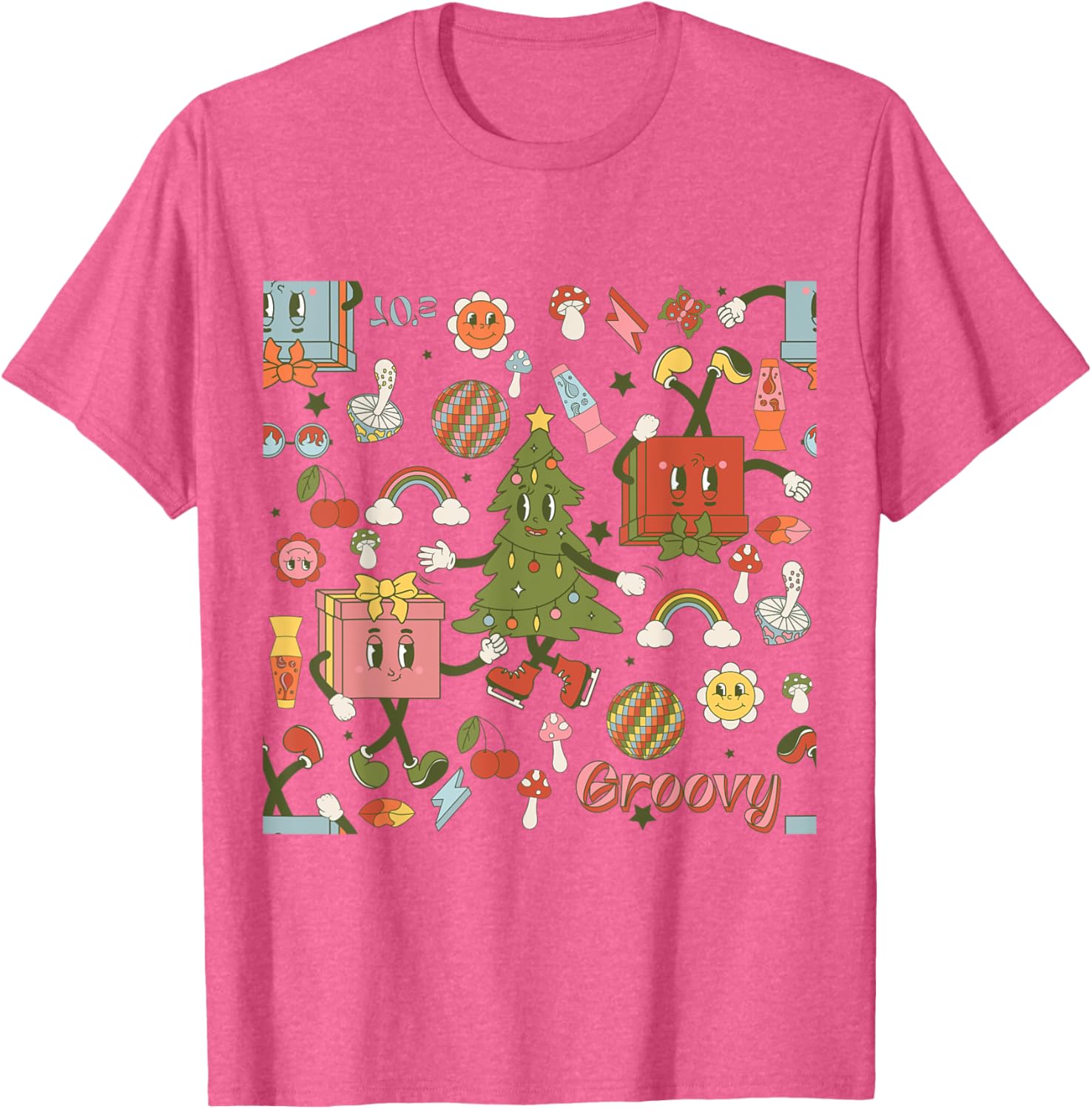 Retro 1970s Disco Christmas Tree Ugly Xmas T-Shirt for Fun Holiday Style - 23