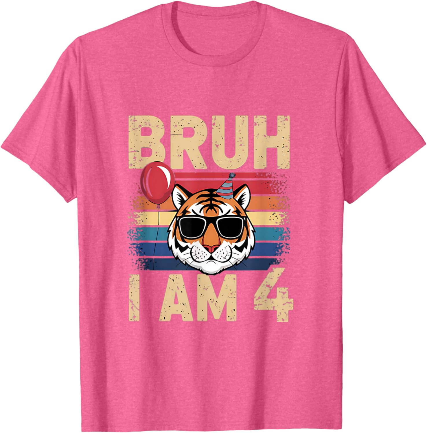 Retro Sunset Tiger Kids T-Shirt for 4th Birthday Celebration - 5