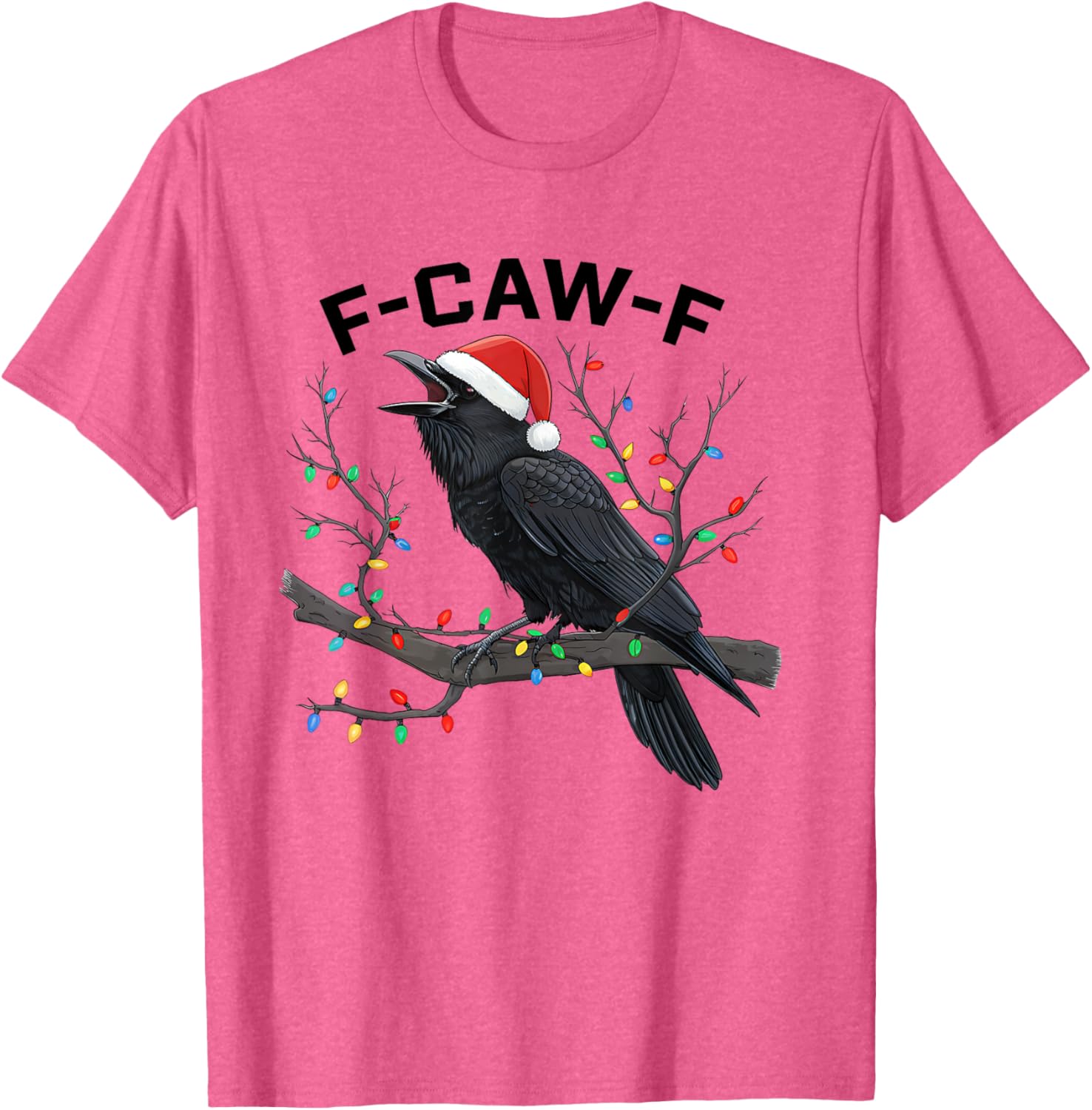 Funny Retro Black Crow F-Caw-F Santa Hat T-Shirt for Christmas Fun - 4