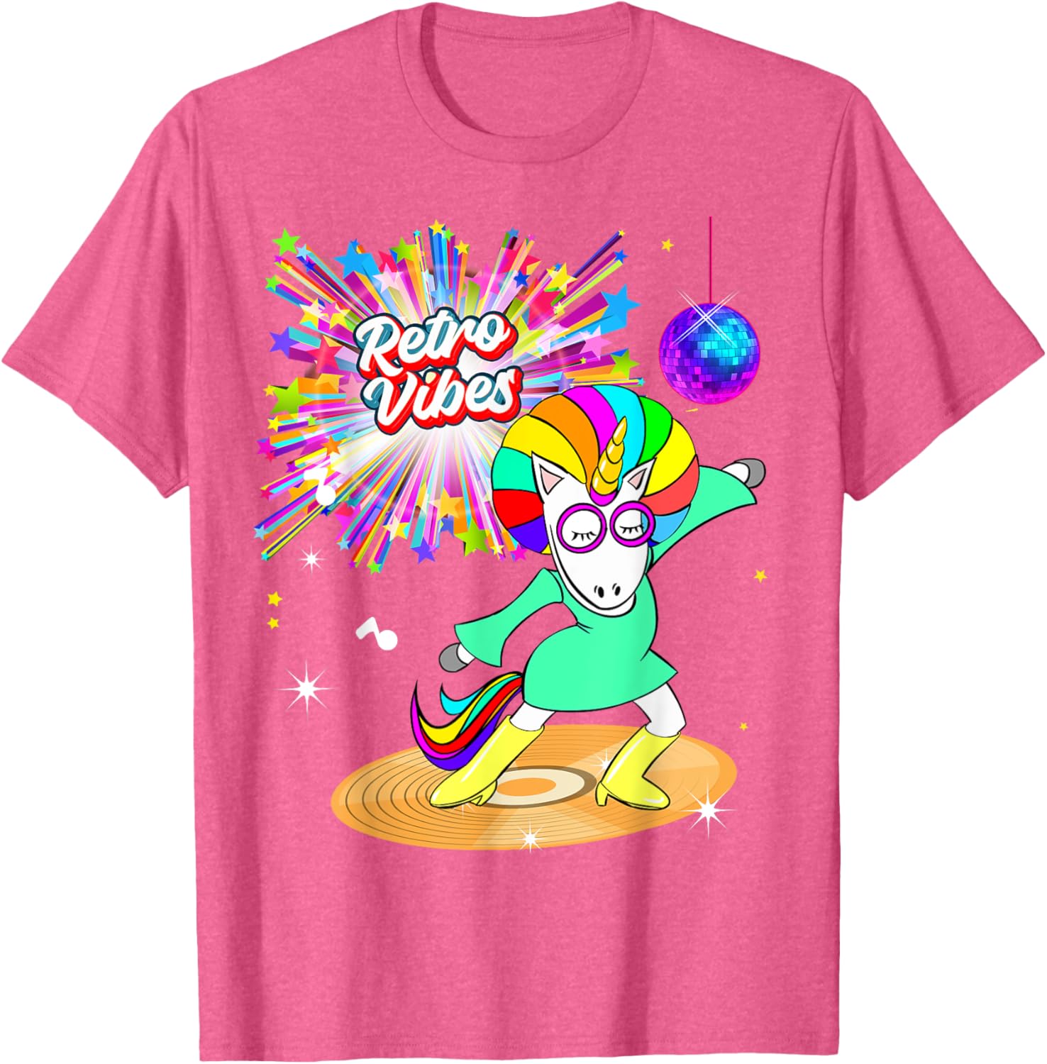 Retro Vibes Unicorn Dancing on Vinyl T-Shirt for Moms and Wives - 22