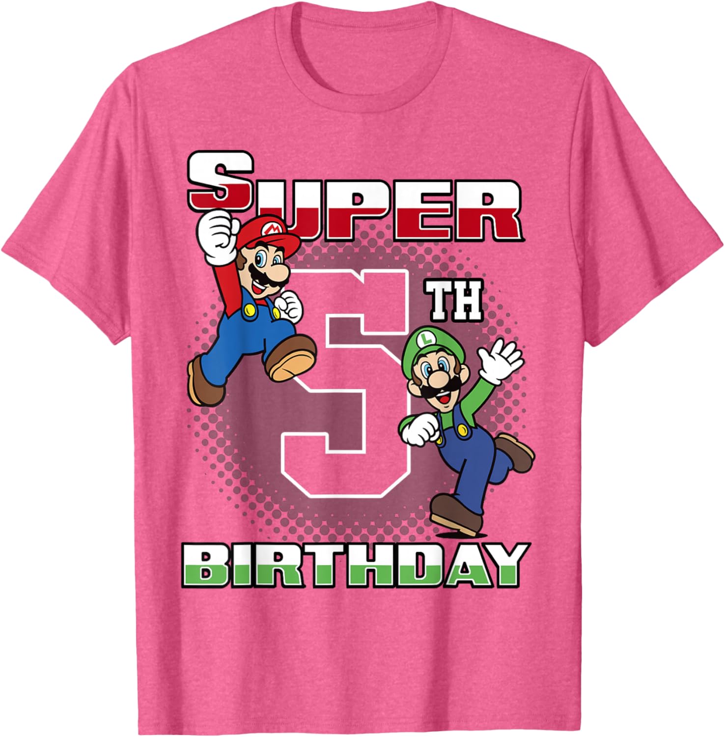 Super Mario Luigi 5th Birthday Portrait T-Shirt for Kids Fun Gift - 3