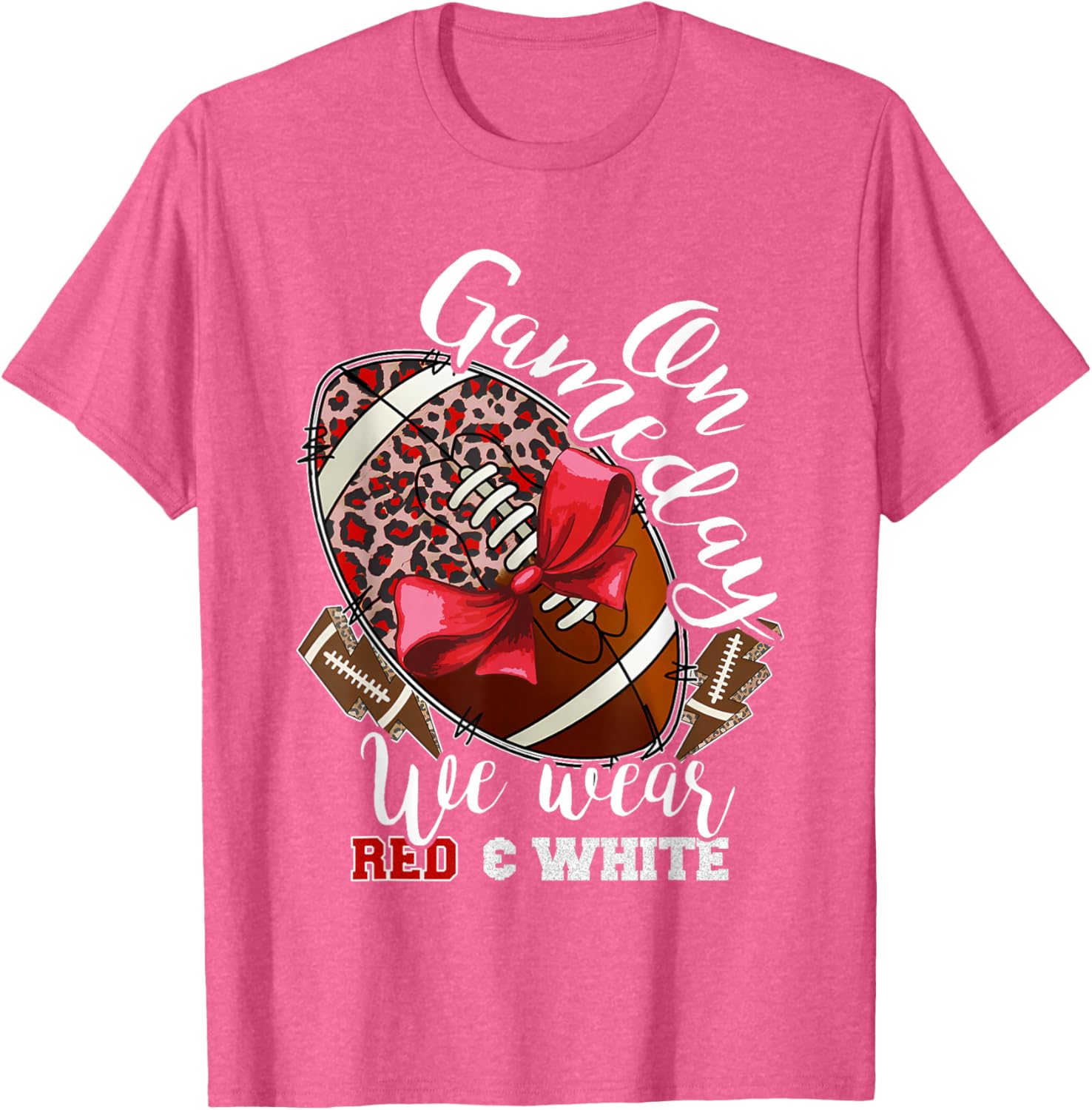 On Gameday Football We Wear Red and White School Spirit T-Shirt - 2