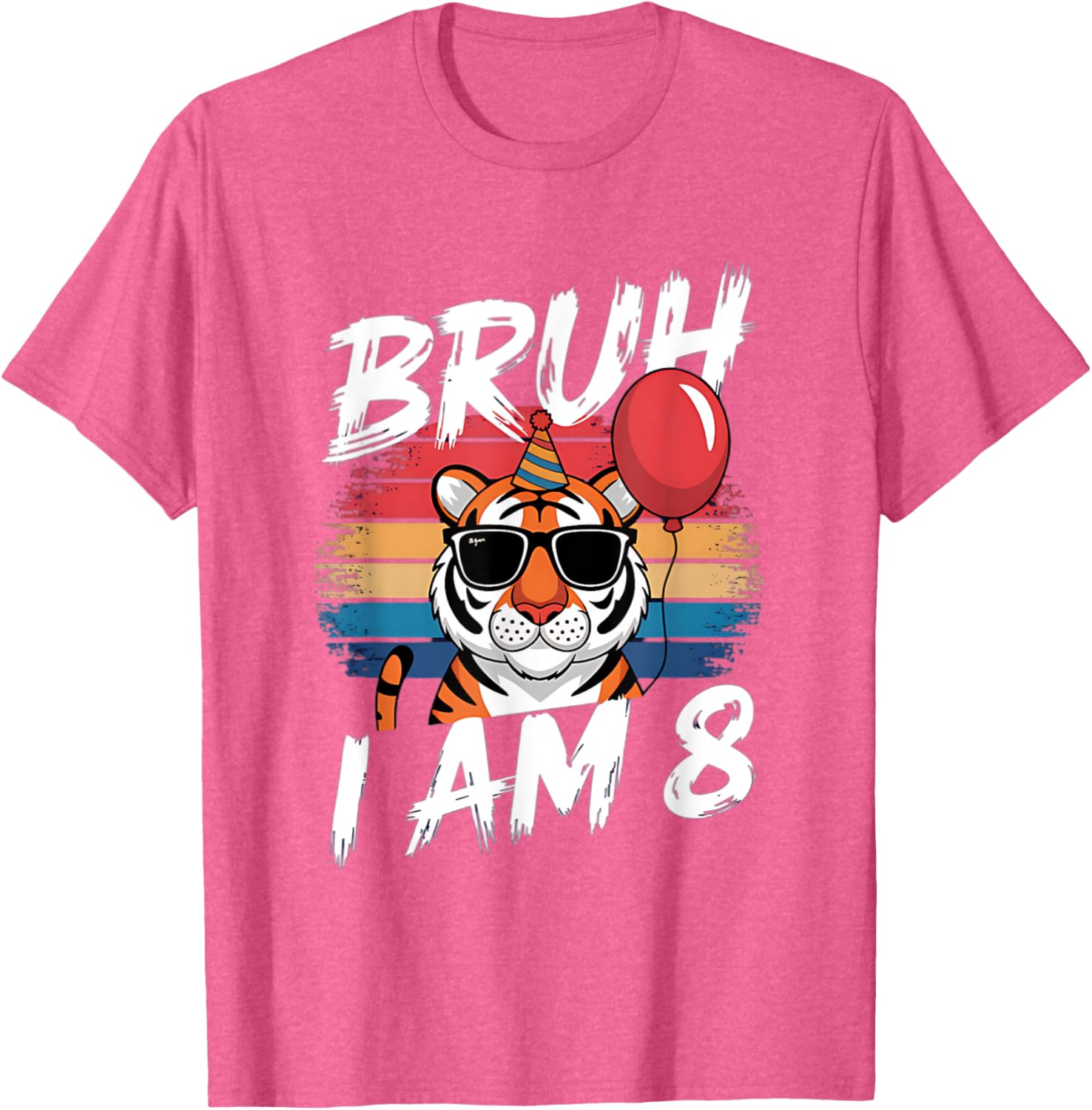 Retro Sunset Tiger Shirt for 8 Year Old's Birthday Party Fun - 3