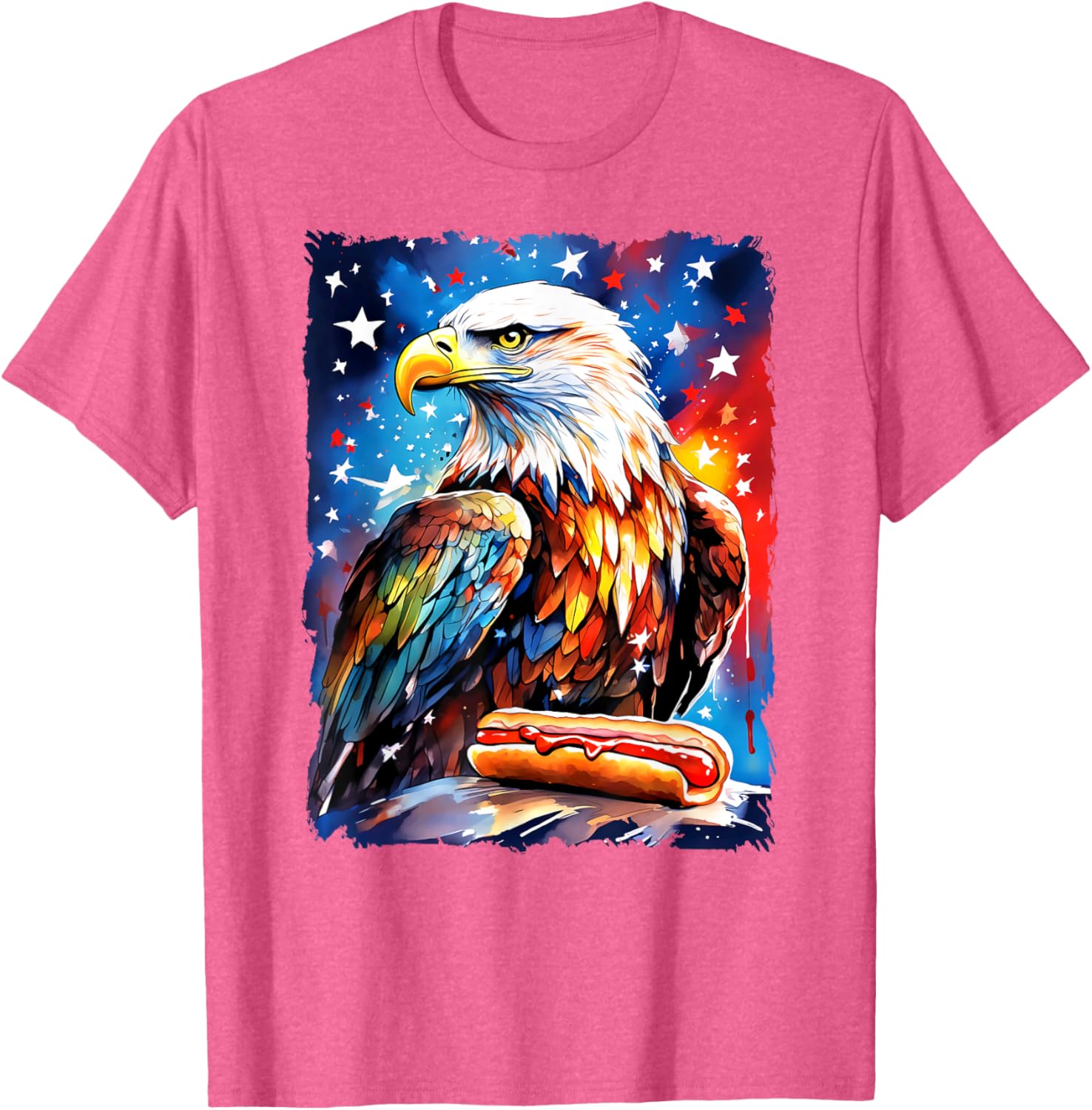 Patriotic 4th of July T-Shirt with Hotdog and Eagle Design for All Ages - 1
