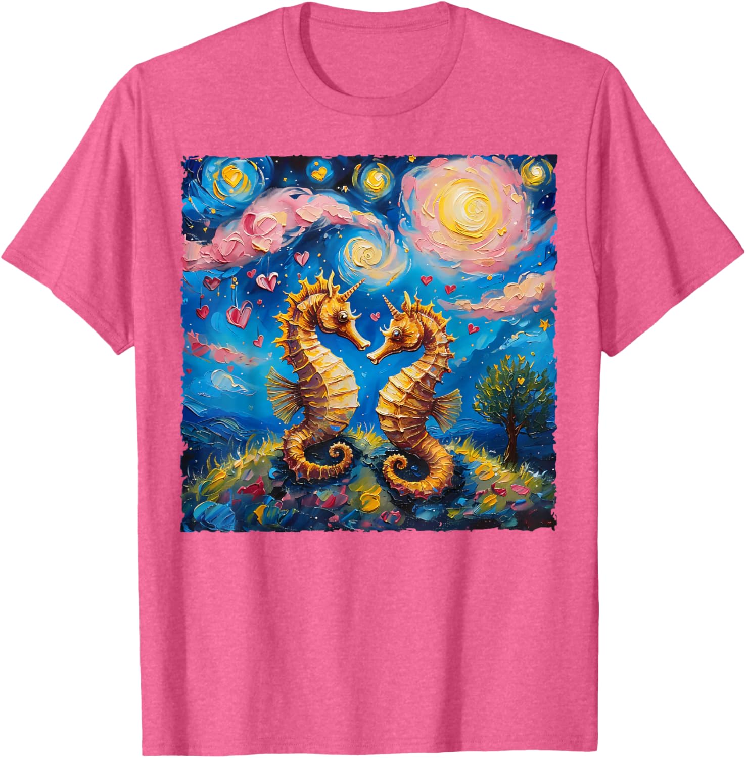 Seahorse Van Gogh Starry Night Couples T-Shirt for Valentine's Day Gift - 18