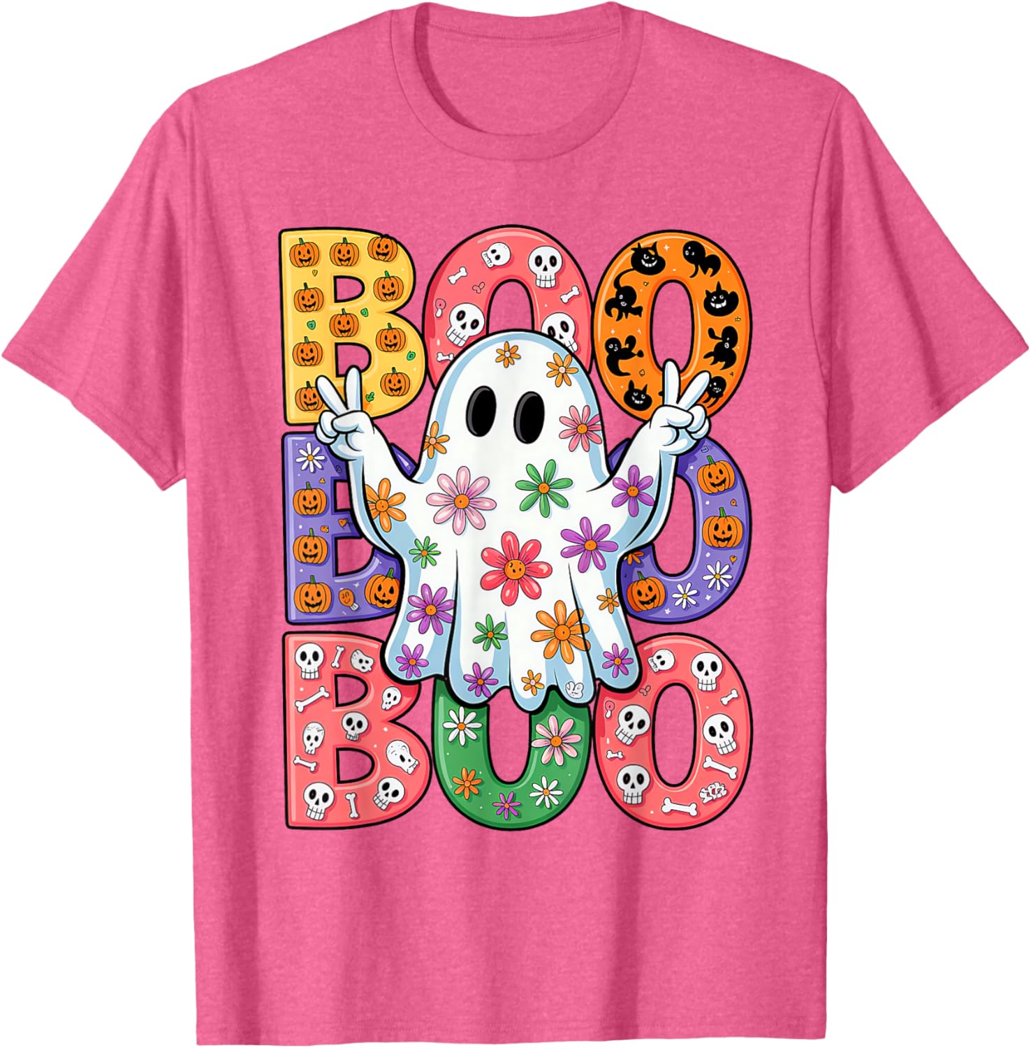 Cute Ghost Floral Halloween T-Shirt for Kids - Spooky Season Fun - 7