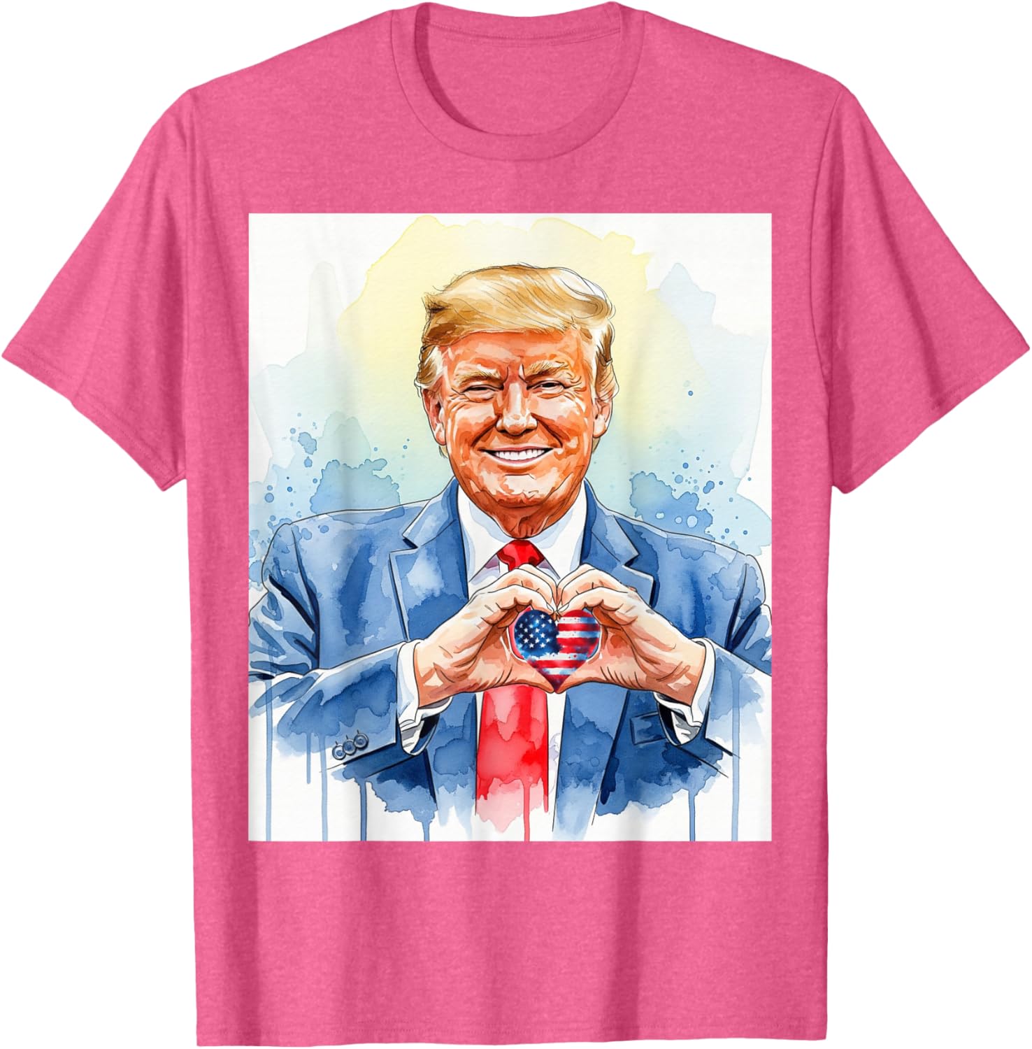 Patriotic Watercolor Trump Heart Hands T-Shirt for Proud Americans - 25