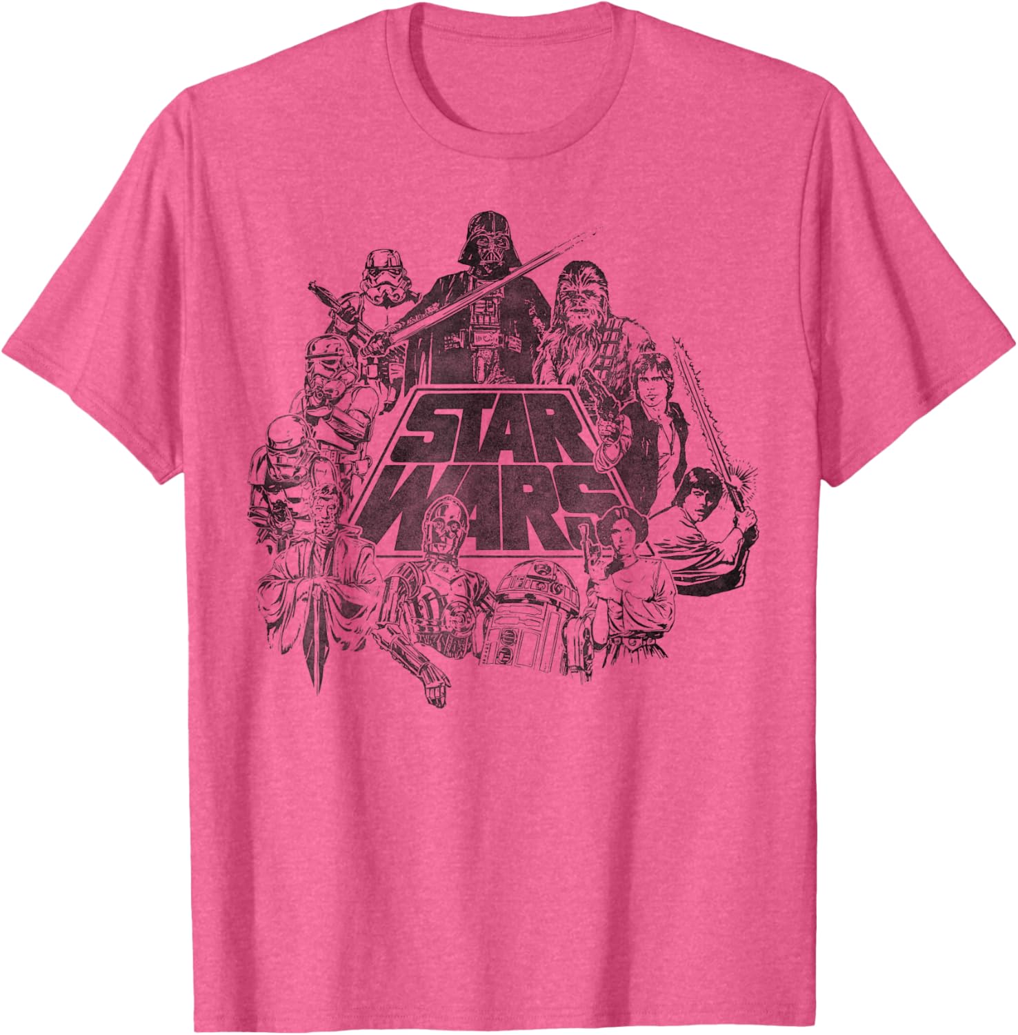 Star Wars Vintage Line Art T-Shirt Featuring Classic Characters - 5