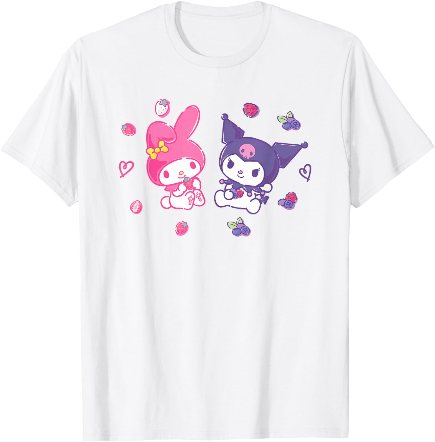 Sanrio Kuromi and My Melody Berry T-Shirt for Kids, Small Black Design - 1