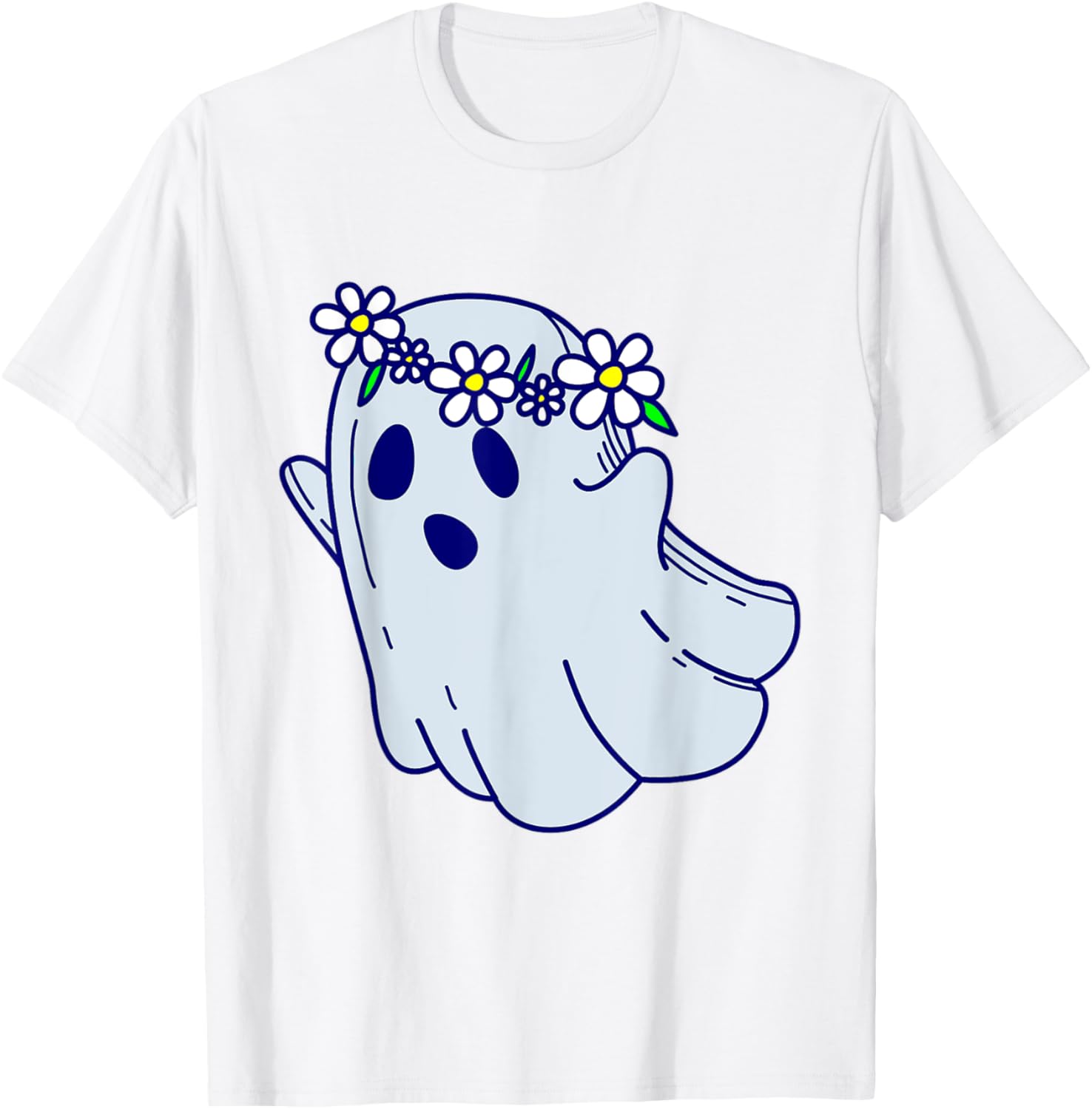 Groovy Halloween Ghost Boho Floral 1960s Goth T-Shirt for Spooky Style - 4