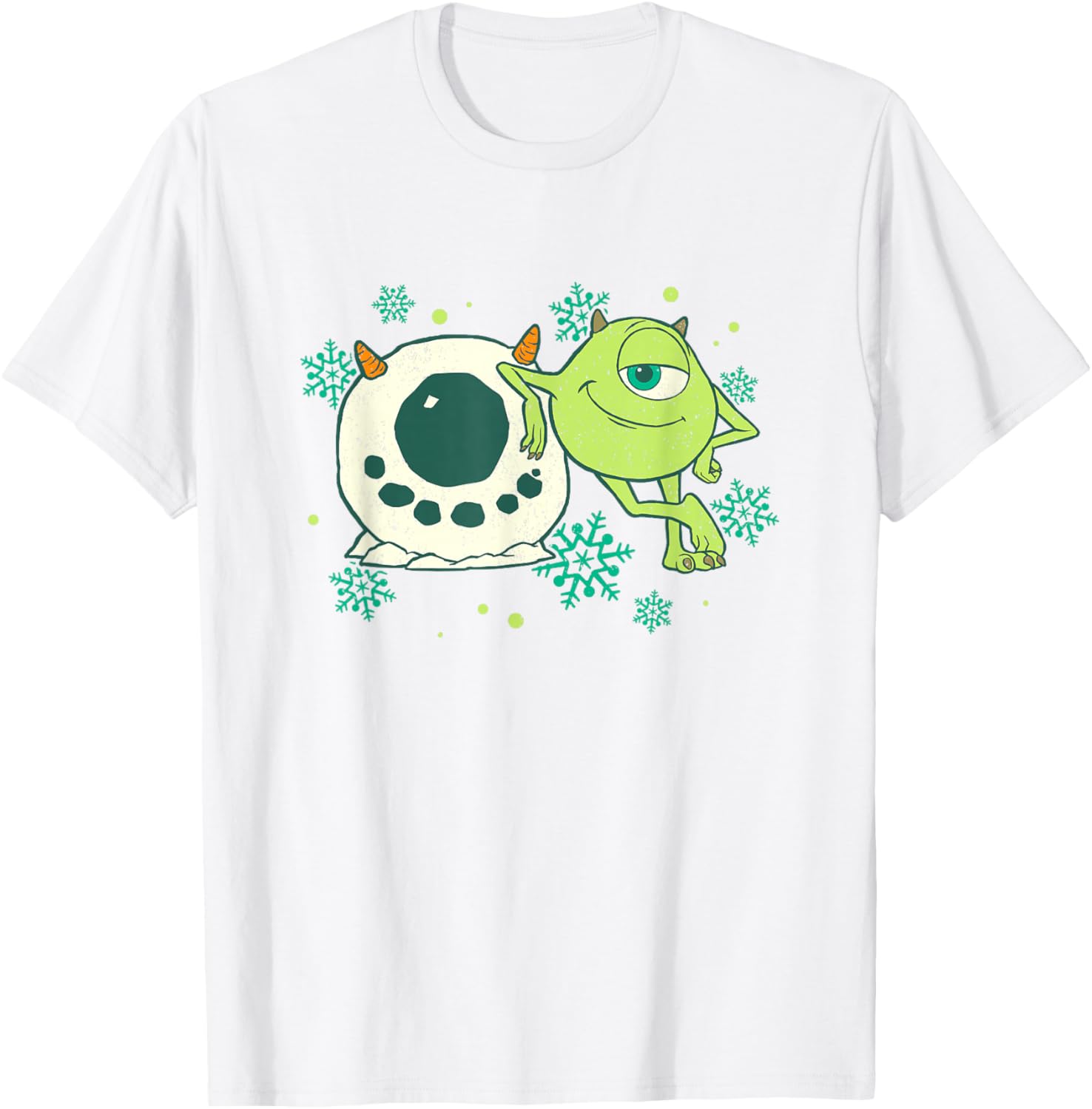 Disney Pixar Monsters Inc Mike Snowman Logo T-Shirt for Christmas Fun - 7
