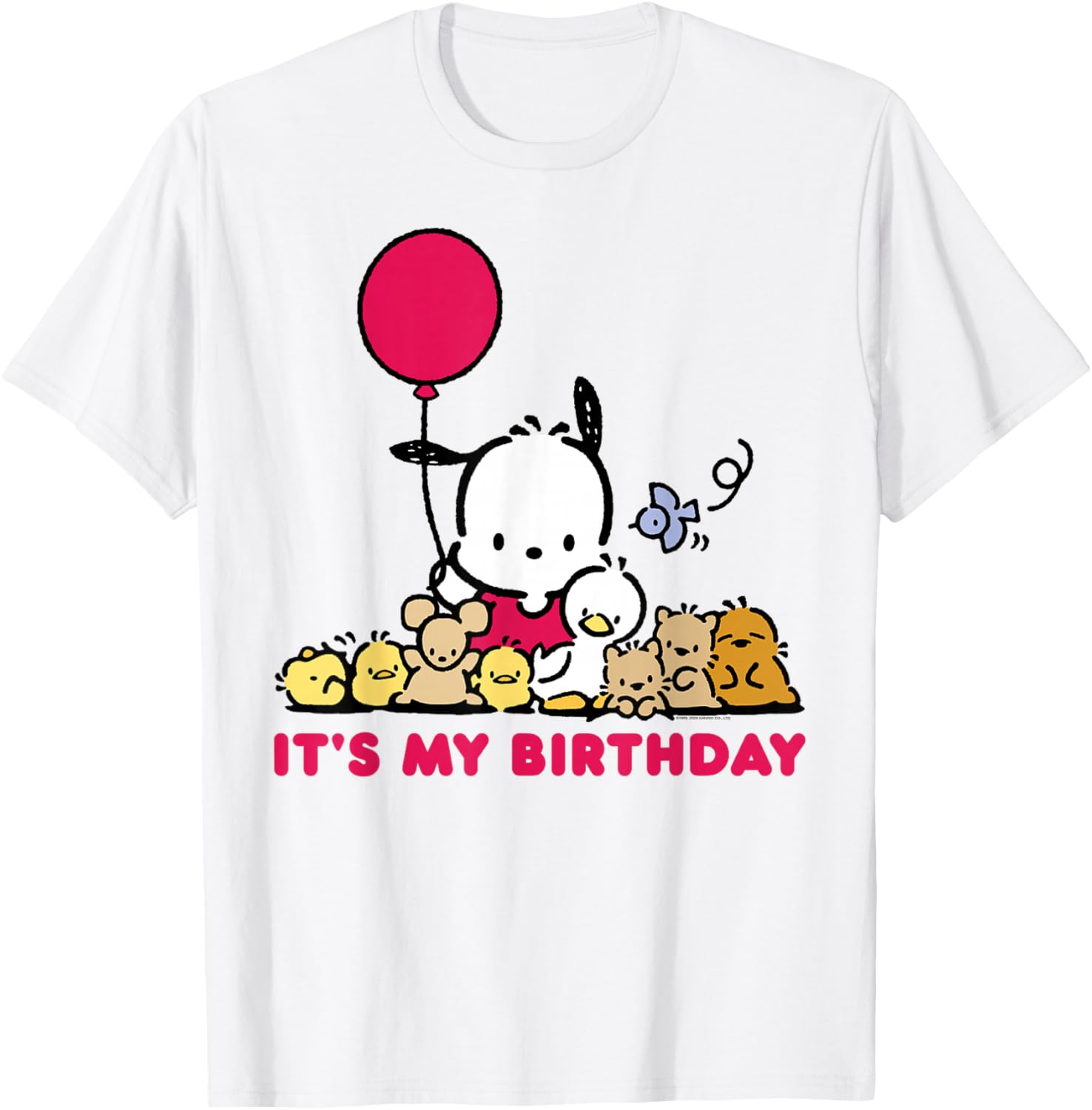 Pochacco Birthday T-Shirt for Adults, Grey Short Sleeve Classic Fit - 2