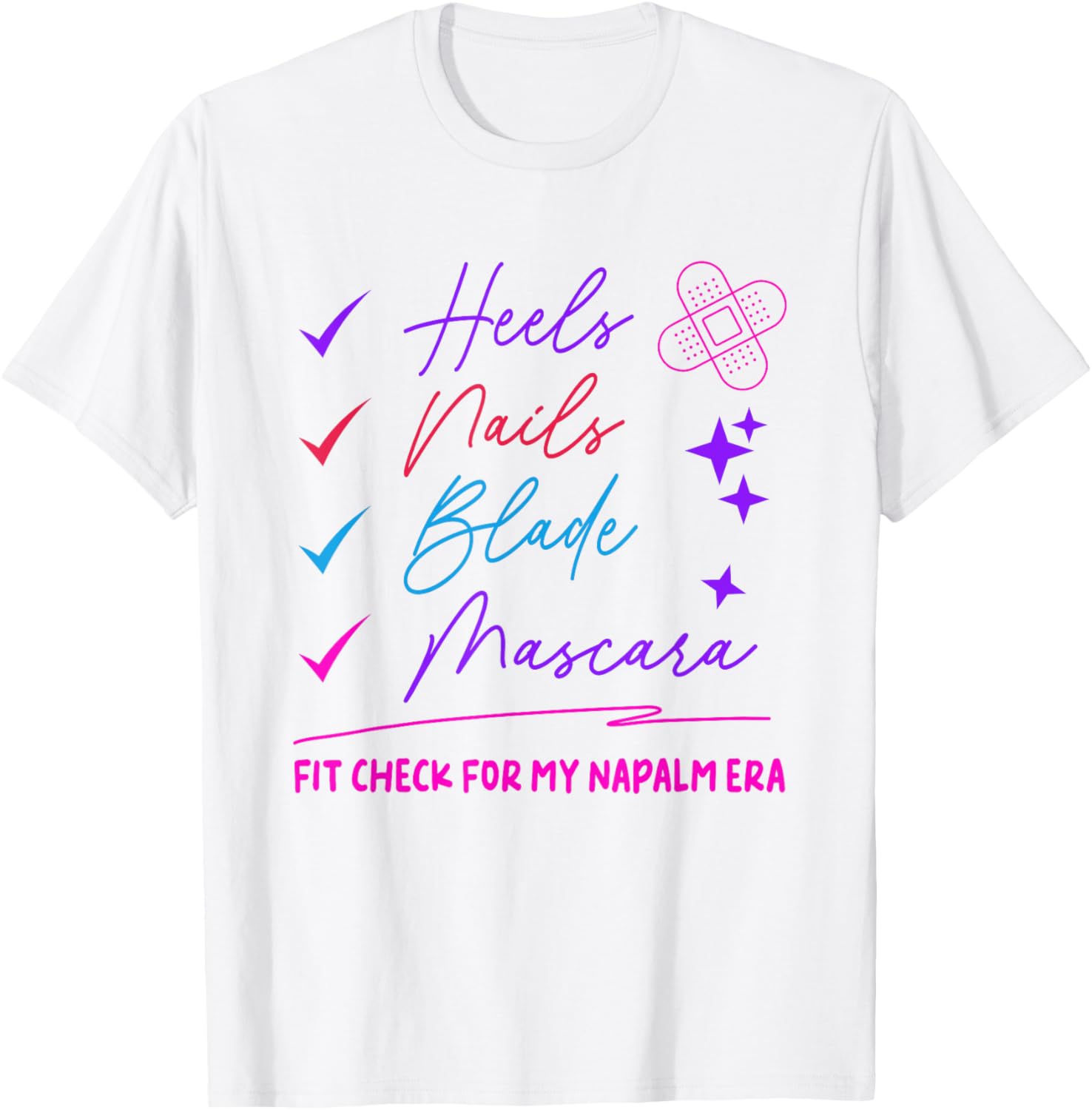 Stylish Napalm Era T-Shirt with Heels Nails Blade Mascara Print - 20