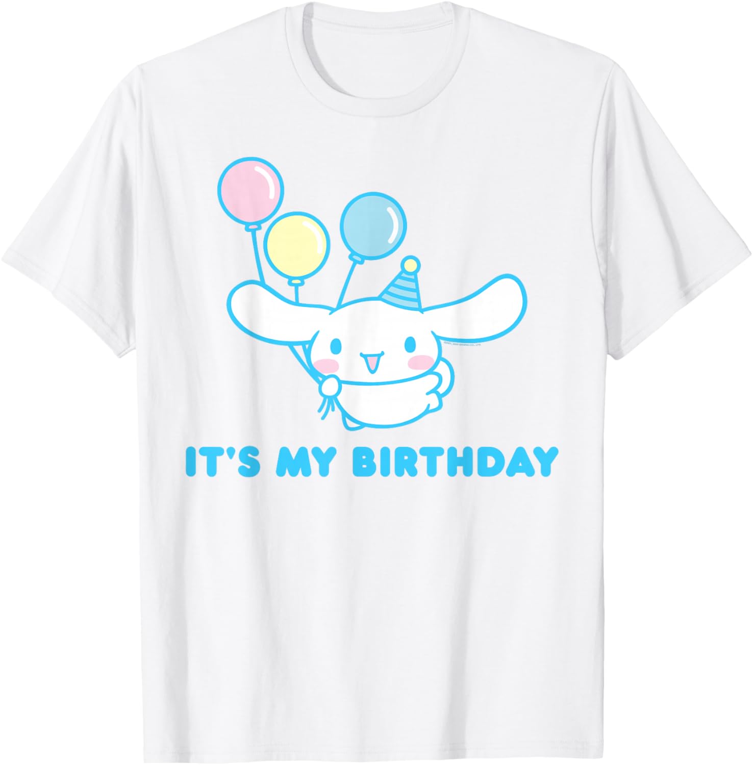 Sanrio Cinnamoroll Birthday T-Shirt for Adults - Blue Crew Neck Short Sleeve - 14