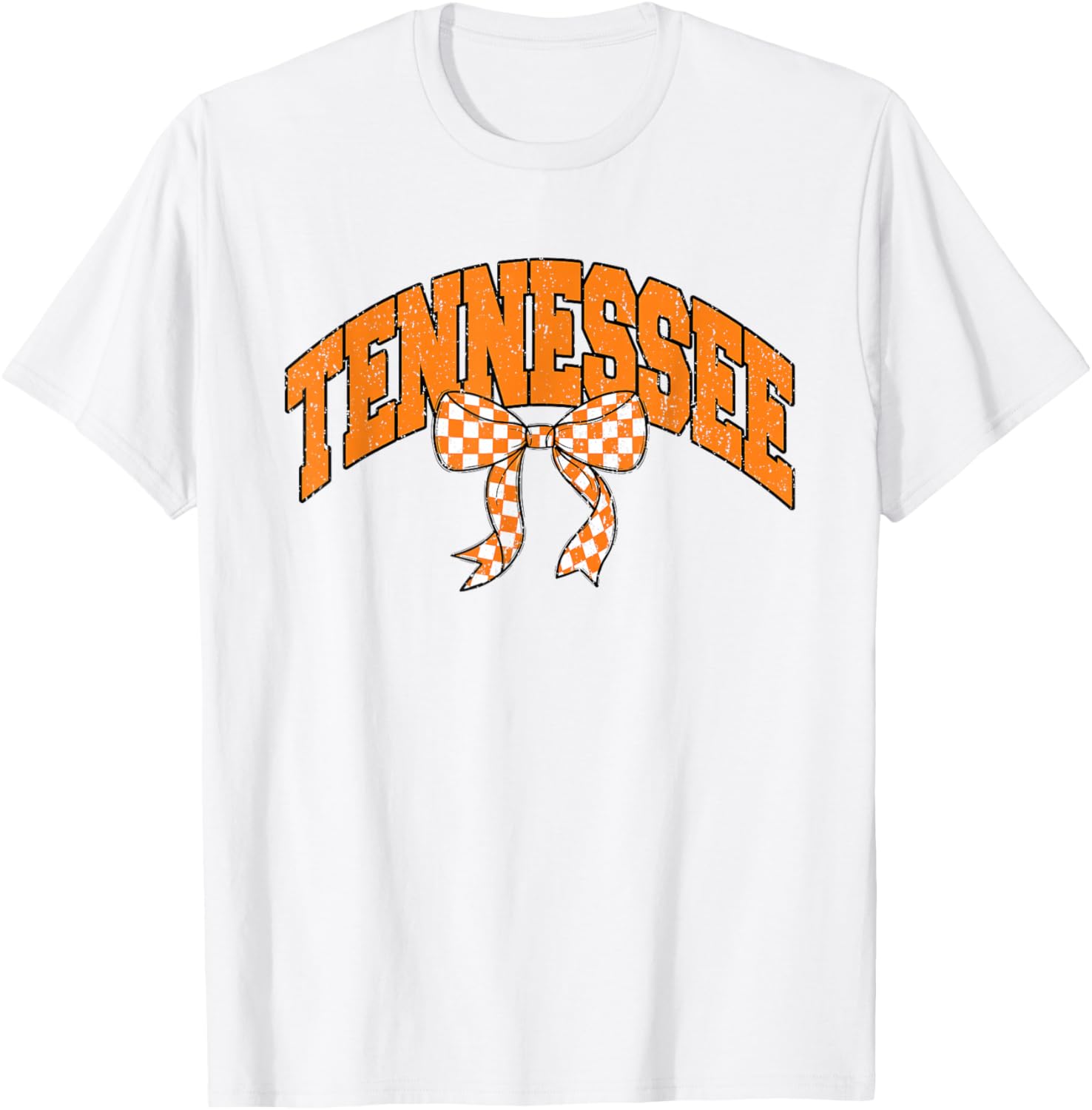 Preppy Tennessee Orange and White Checkerboard Bow T-Shirt for Women - 9