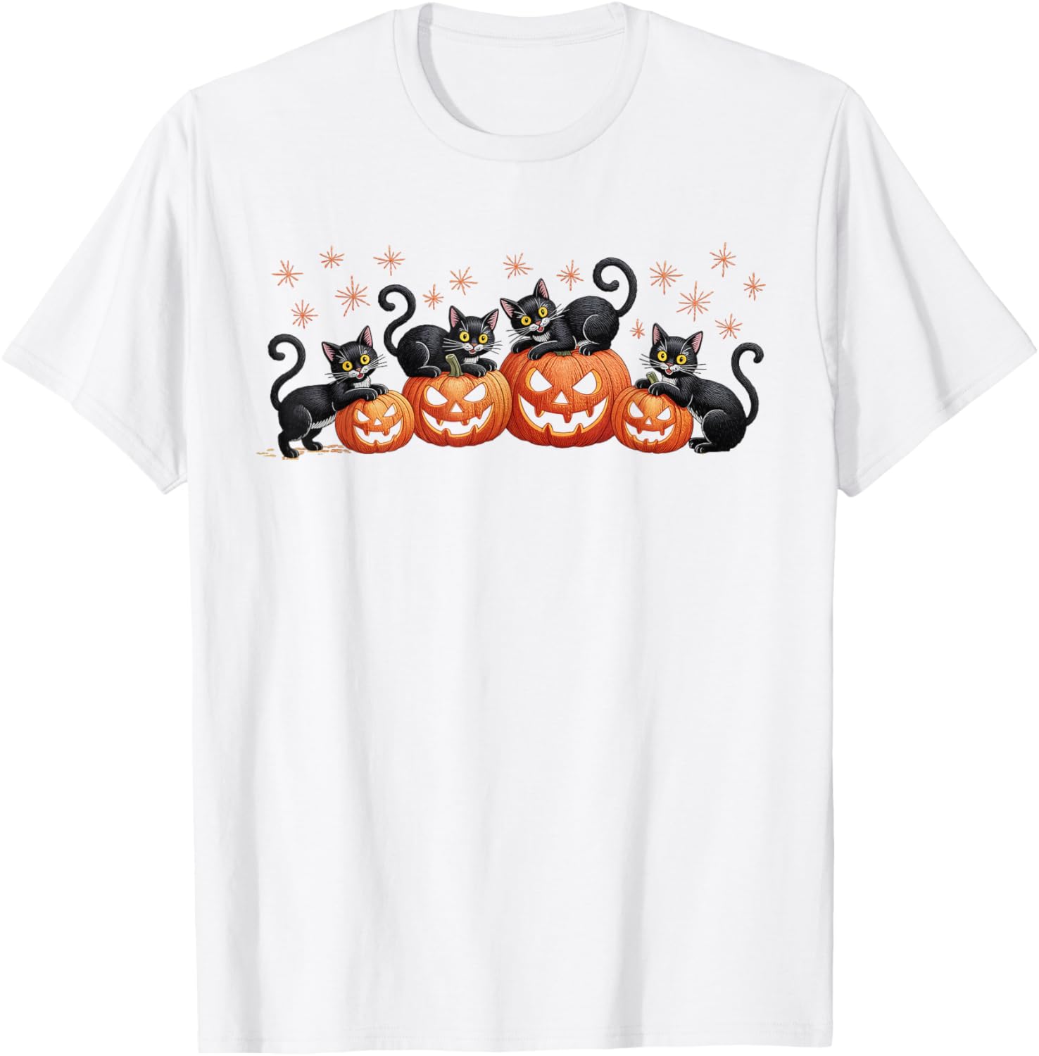 Black Cats on Pumpkins Halloween Party T-Shirt for Festive Fun - 6