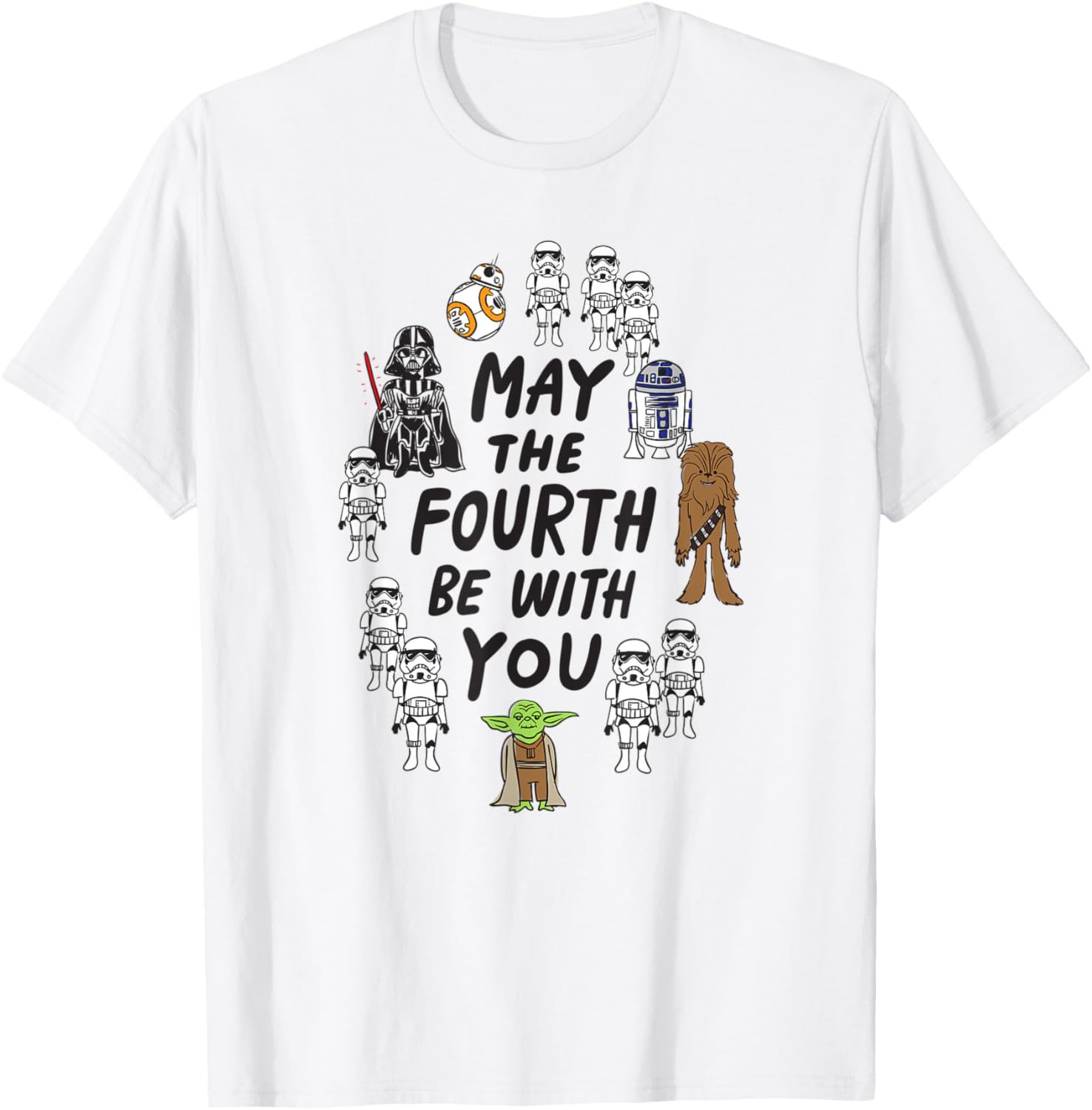 Star Wars Boys May the Fourth Doodle Characters T-Shirt in White Small - 6
