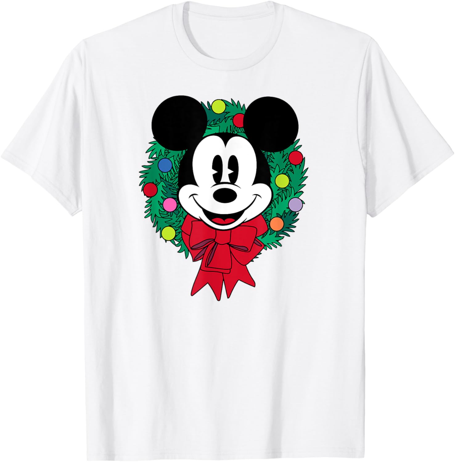 Festive Mickey Mouse Christmas Wreath T-Shirt for Men, Blue Small - 1