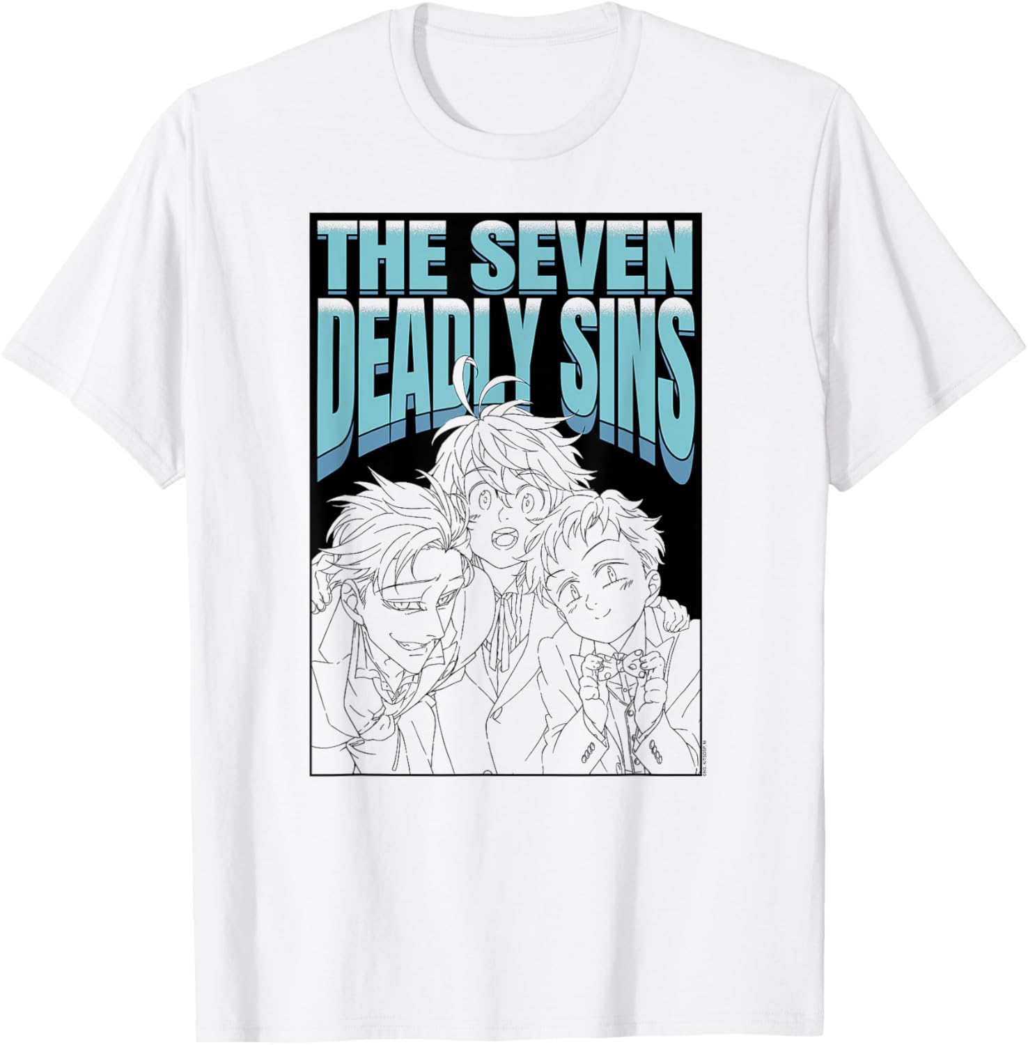 Seven Deadly Sins Anime T-Shirt with Character Outlines and Logo - 1