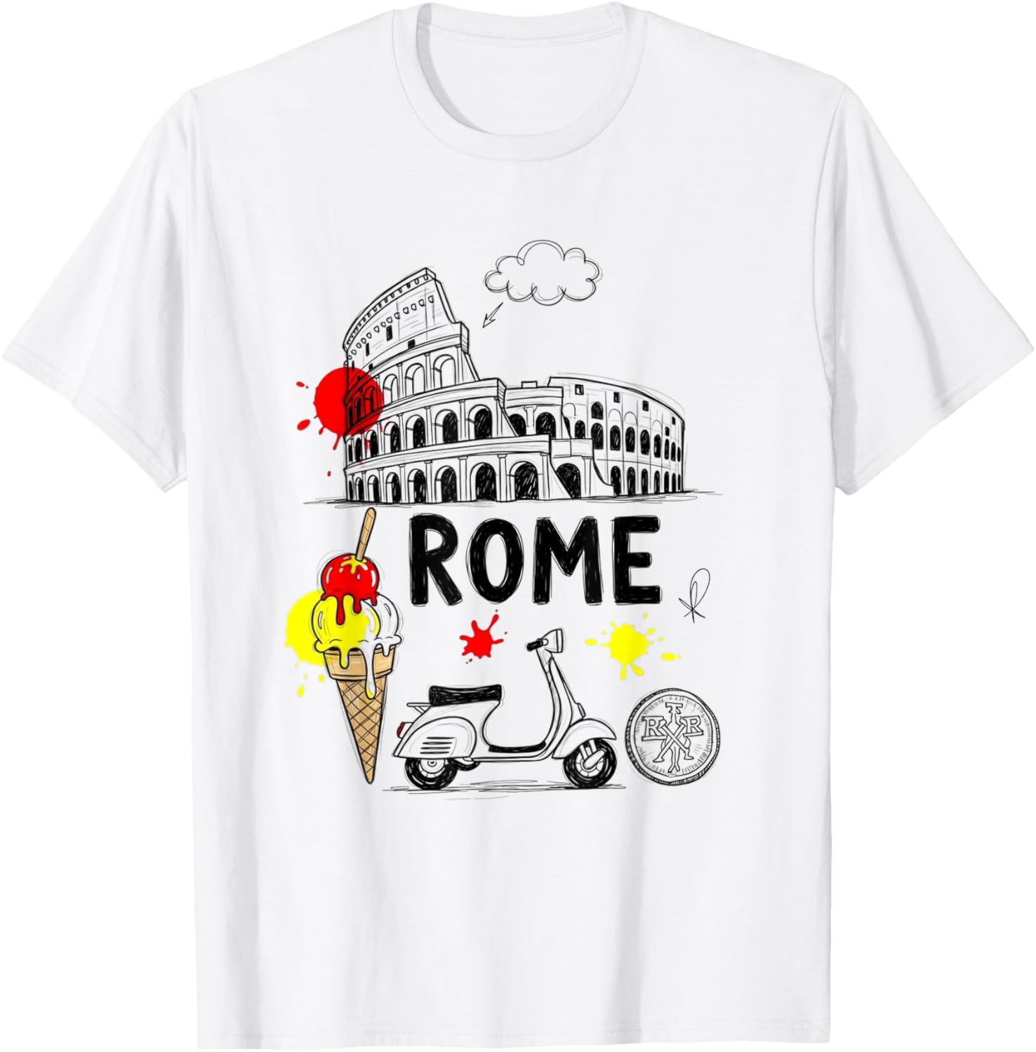 Rome Colosseum Gelato Scooter Art Kids Travel T-Shirt for Souvenirs - 3