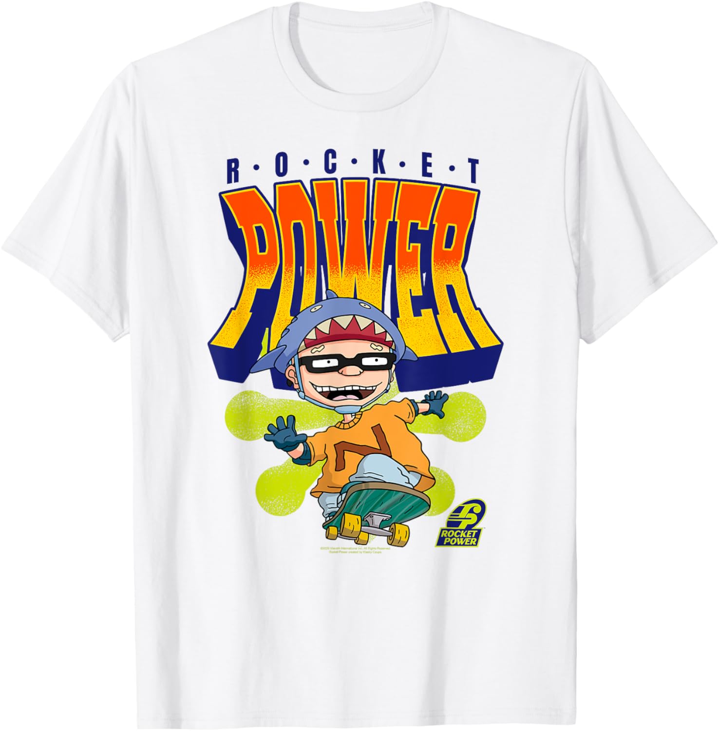 Retro Cartoon Shark Helmet Skateboarding T-Shirt for Fun Lovers - 5