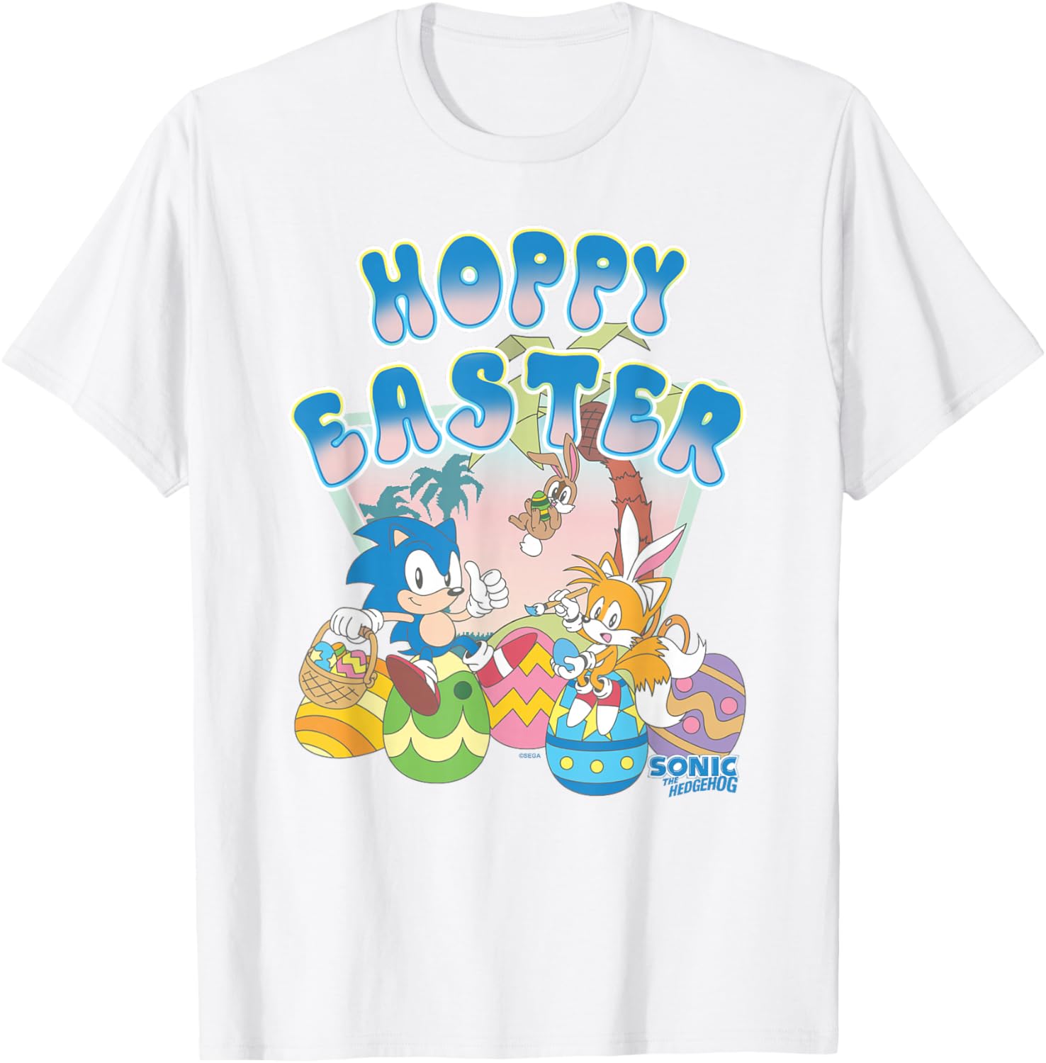 Sonic The Hedgehog Hoppy Easter T-Shirt with Retro Big Logo - 7