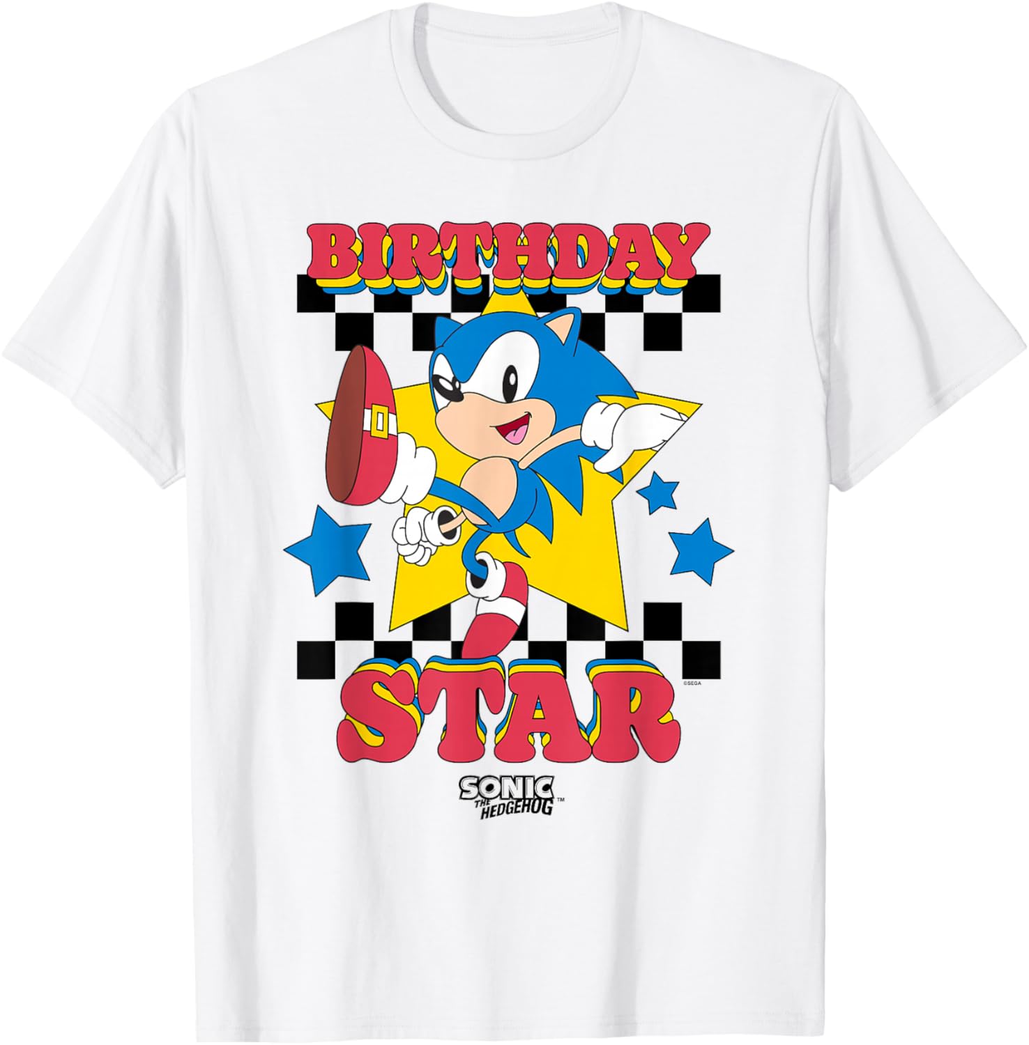 Sonic The Hedgehog Birthday Star Retro Big Chest Logo T-Shirt for Fans - 4