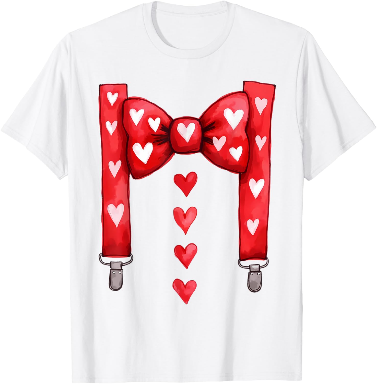 Red Hearts Bow Tie Suspenders T-Shirt for Toddler Boys Valentine's Day - 18