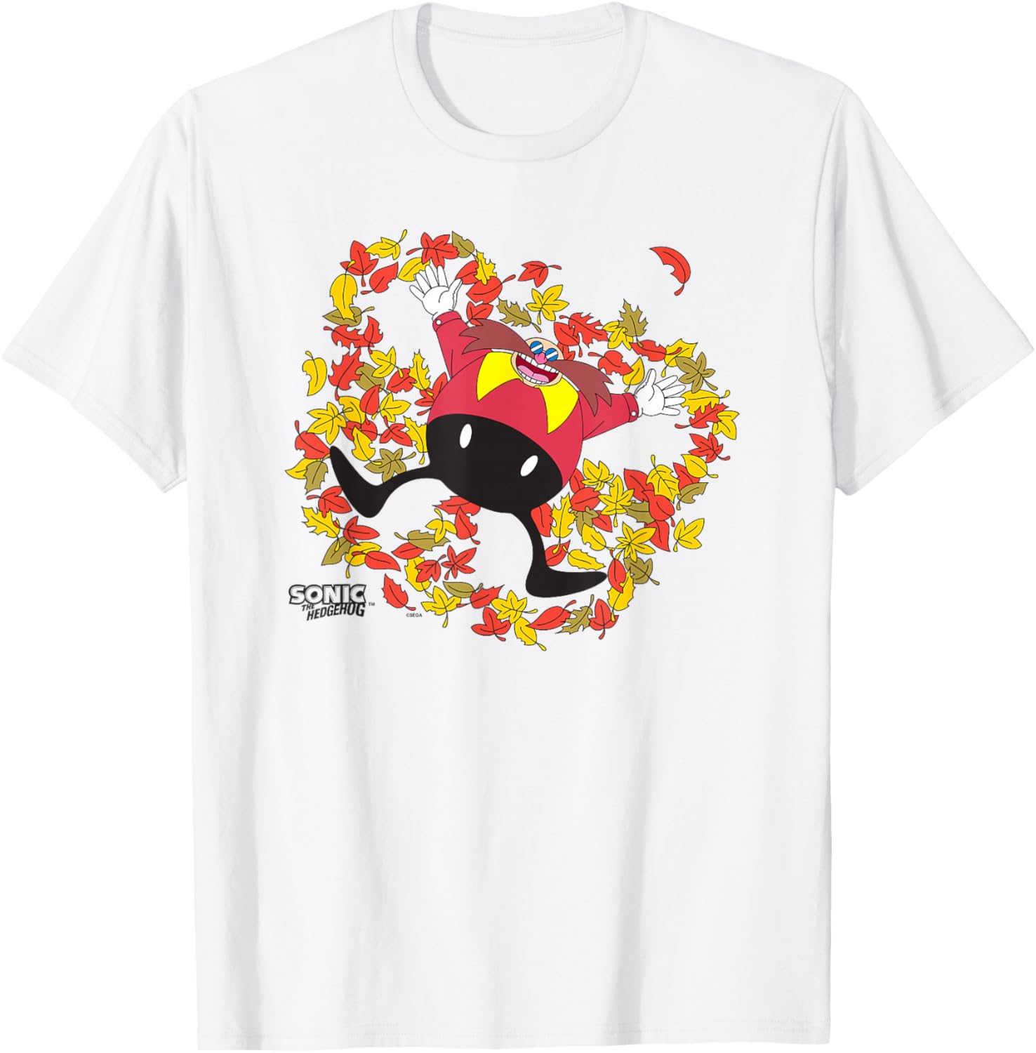 Sonic the Hedgehog Dr Eggman Happy Leaves Angel Chest Logo T-Shirt - 1