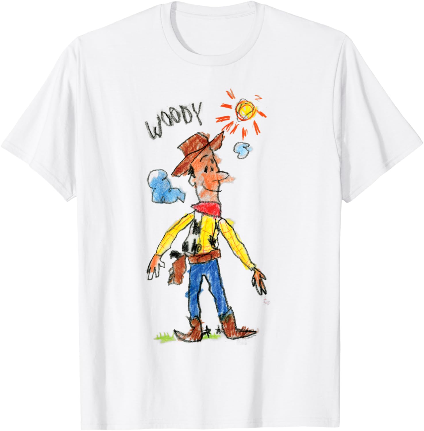Toy Story Sheriff Woody Crayon Drawing T-Shirt for Kids and Adults - 3