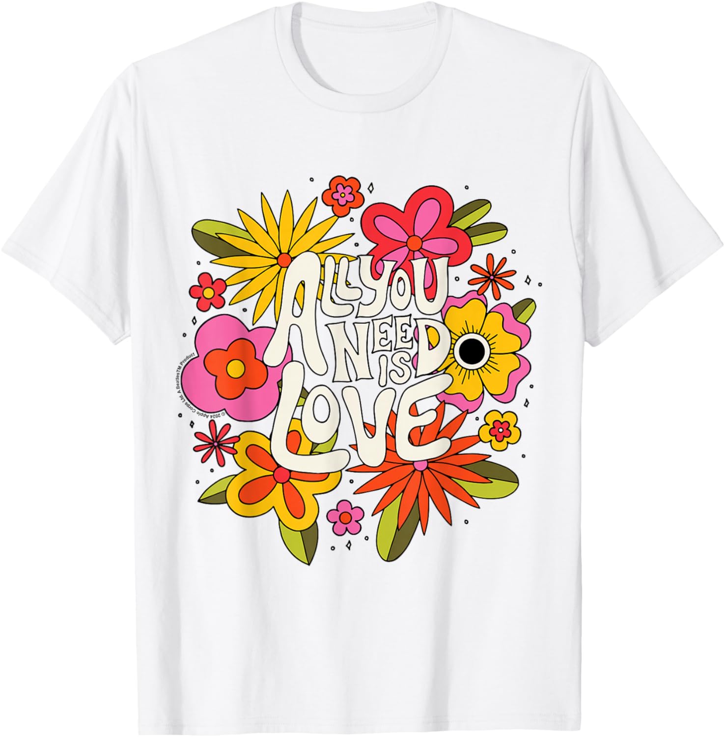 The Beatles All You Need Is Love Retro Floral T-Shirt for Music Lovers - 5