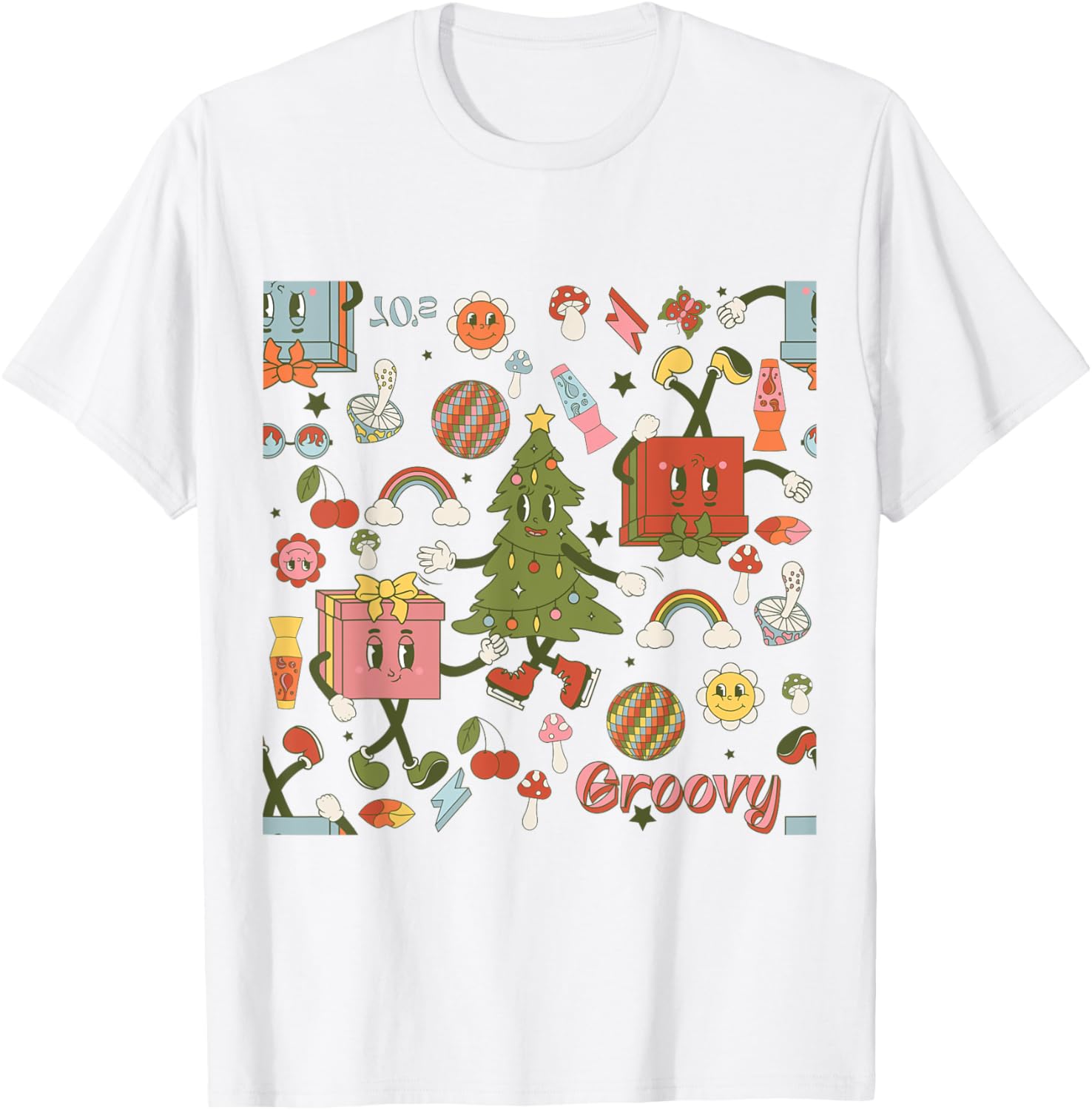 Retro 1970s Disco Christmas Tree Ugly Xmas T-Shirt for Fun Holiday Style - 28