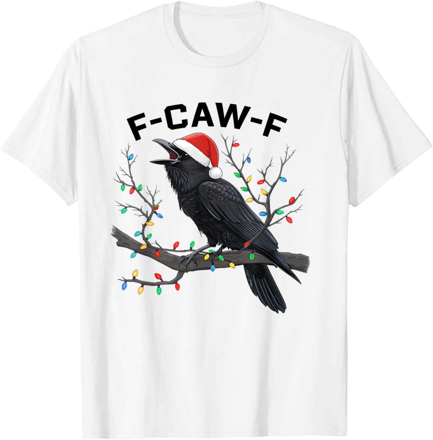 Funny Retro Black Crow F-Caw-F Santa Hat T-Shirt for Christmas Fun - 3