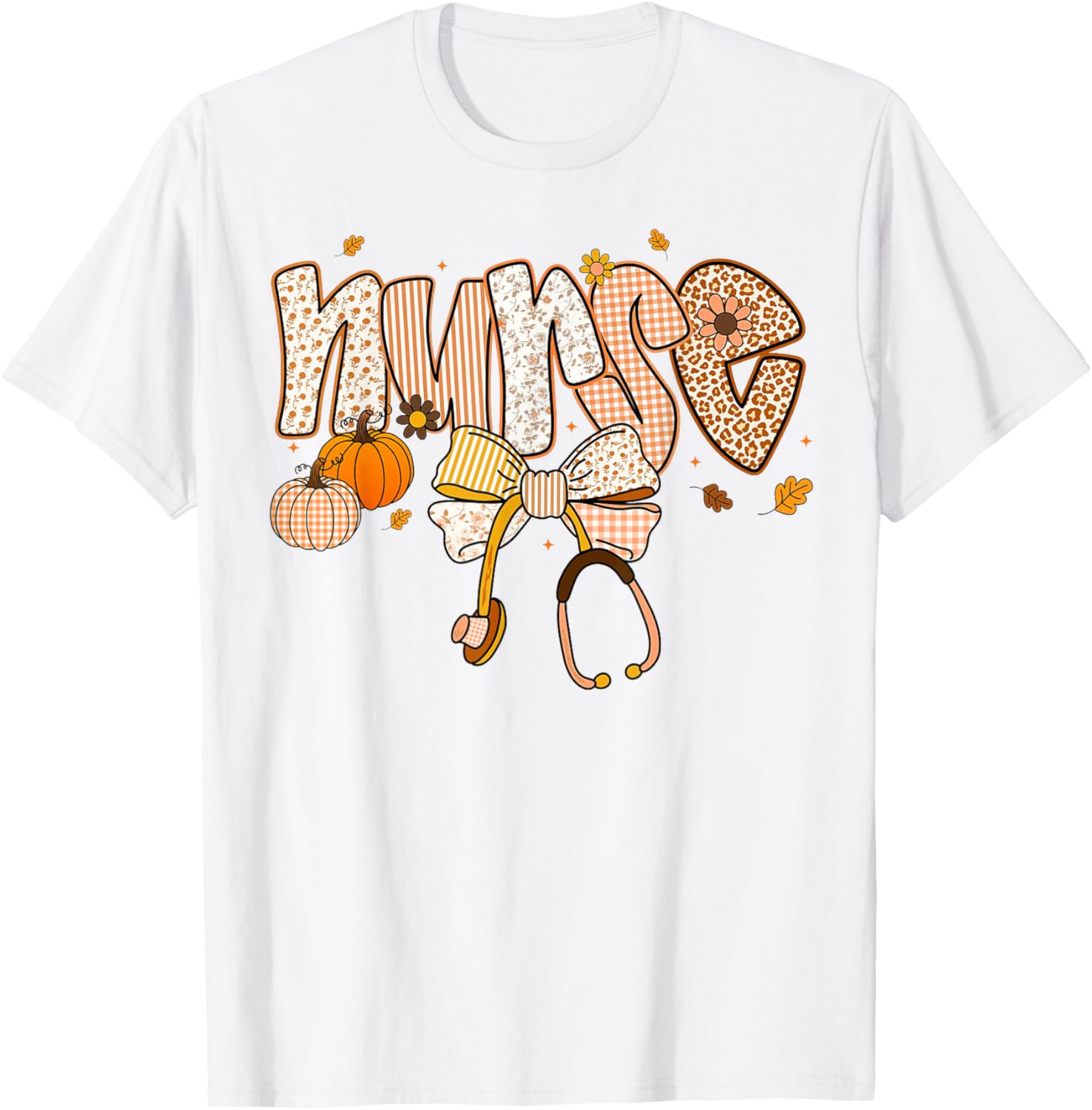 Pumpkin Nurse Thanksgiving Stethoscope Fall Scrub Top T-Shirt for ER - 17
