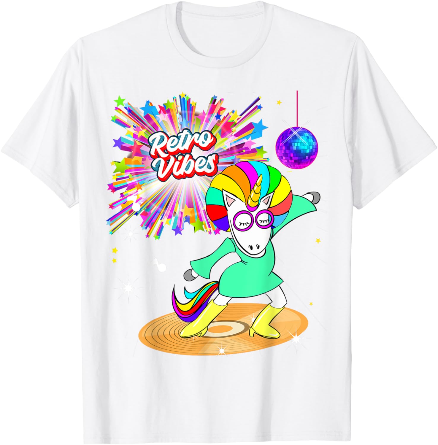 Retro Vibes Unicorn Dancing on Vinyl T-Shirt for Moms and Wives - 16