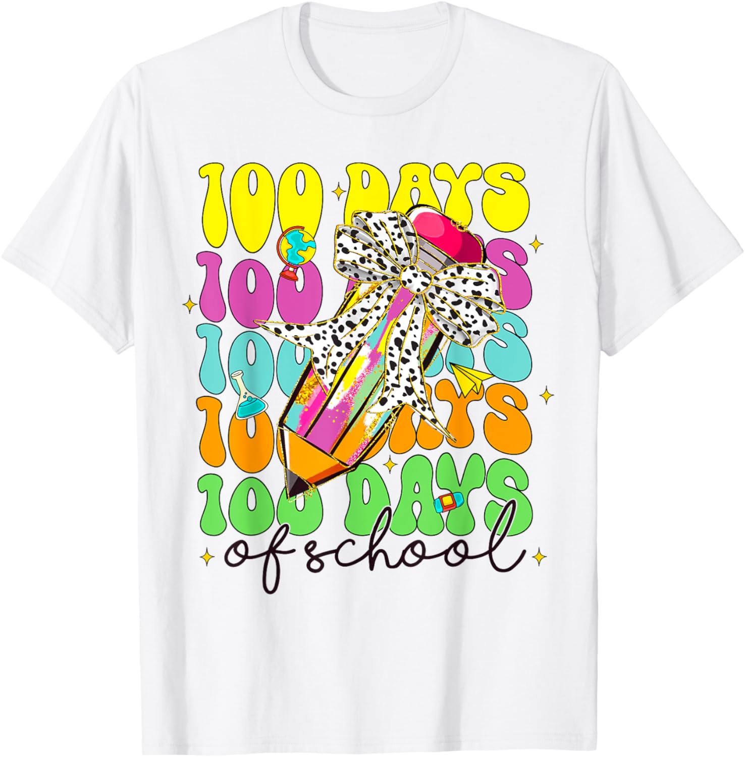 Cute 100 Days of School Teacher T-Shirt with Coquette Bow Design - 1